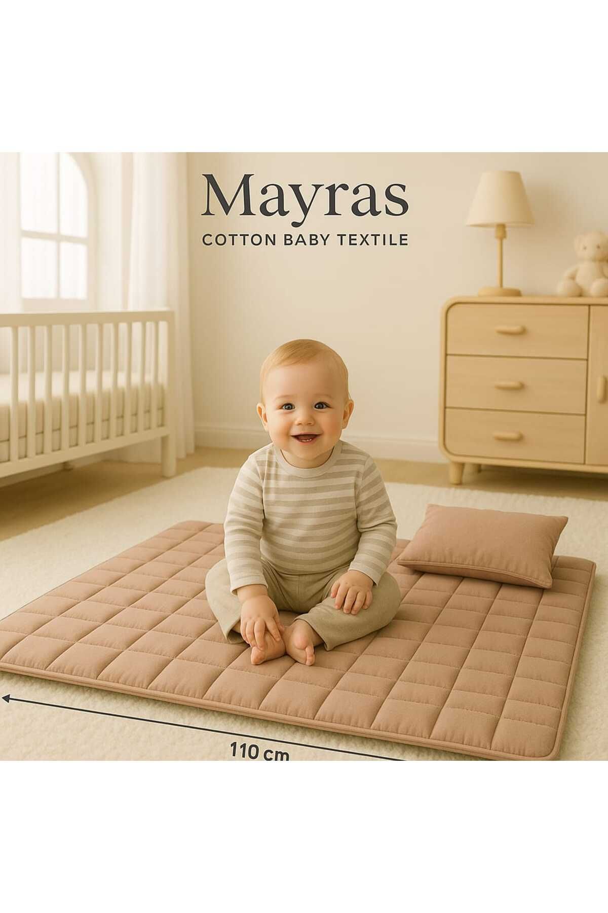 Mayras Cotton Baby Mayras %100 Pamuklu Bebek Çantalı Oyun Minderi ve Yastık Takımı 110x110 cm Minder + 25x35 cm Yastık