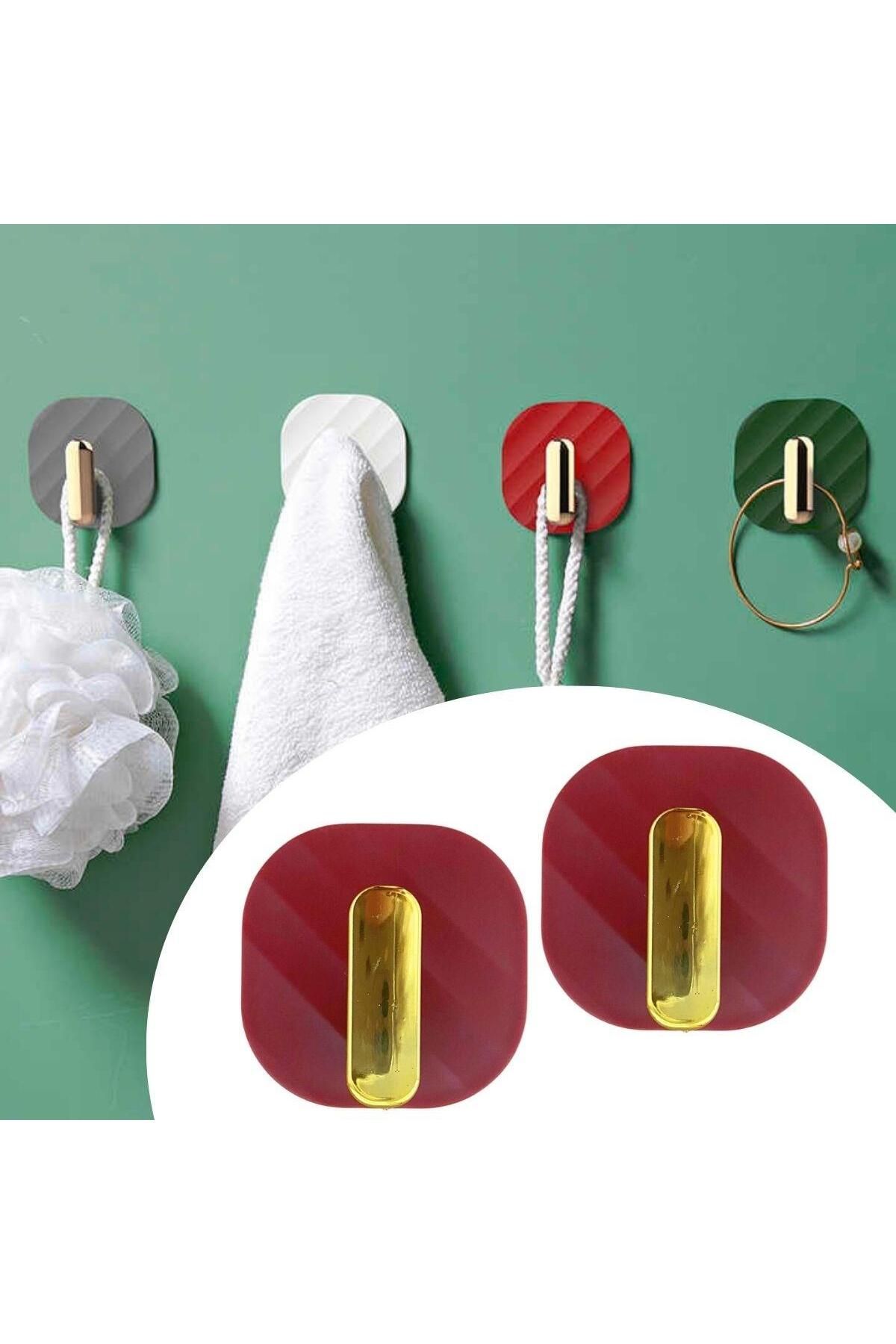 Shop58 2li Yapışkanlı Retro Askılık Dolap Kapak Kulpu Kırmızı (4172)