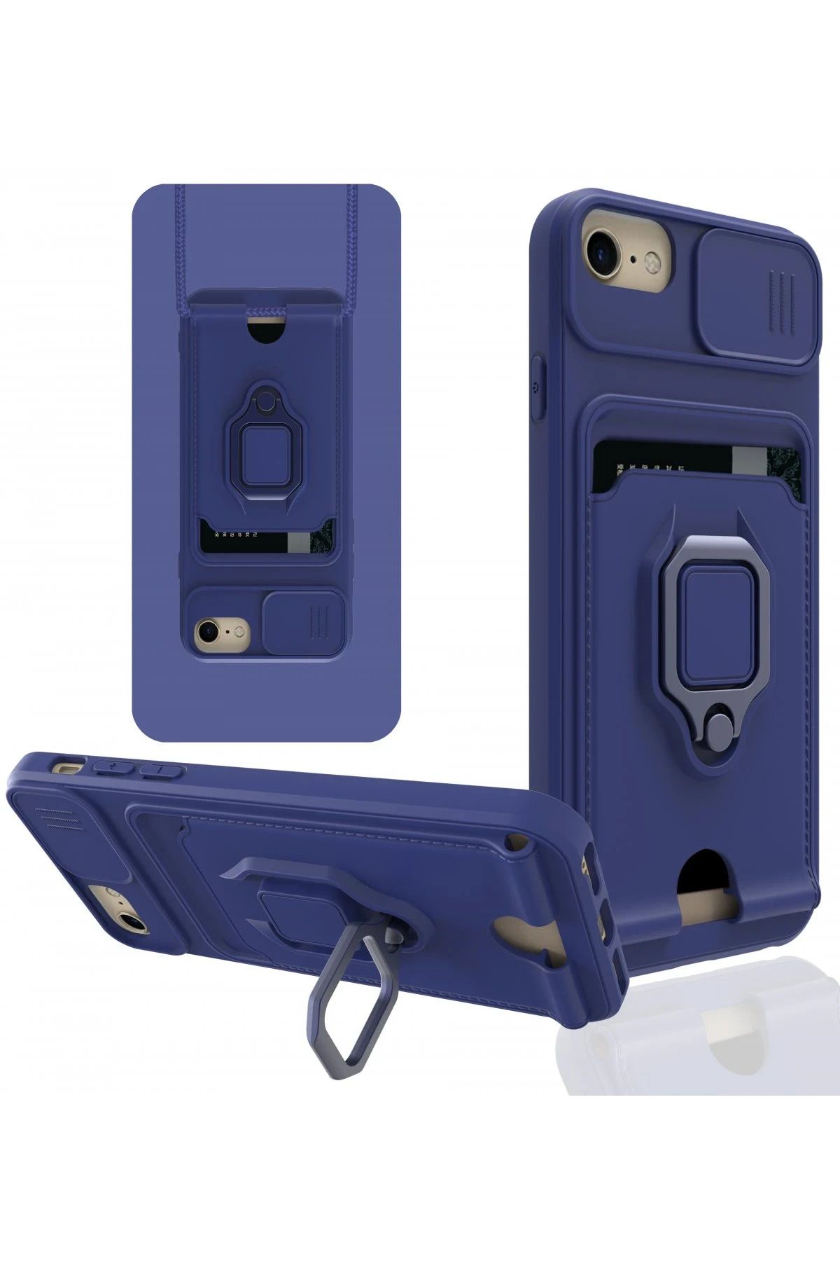 NewFace iPhone 6 Kılıf Zuma Kartvizitli Yüzüklü Silikon - Lacivert SVLRS
