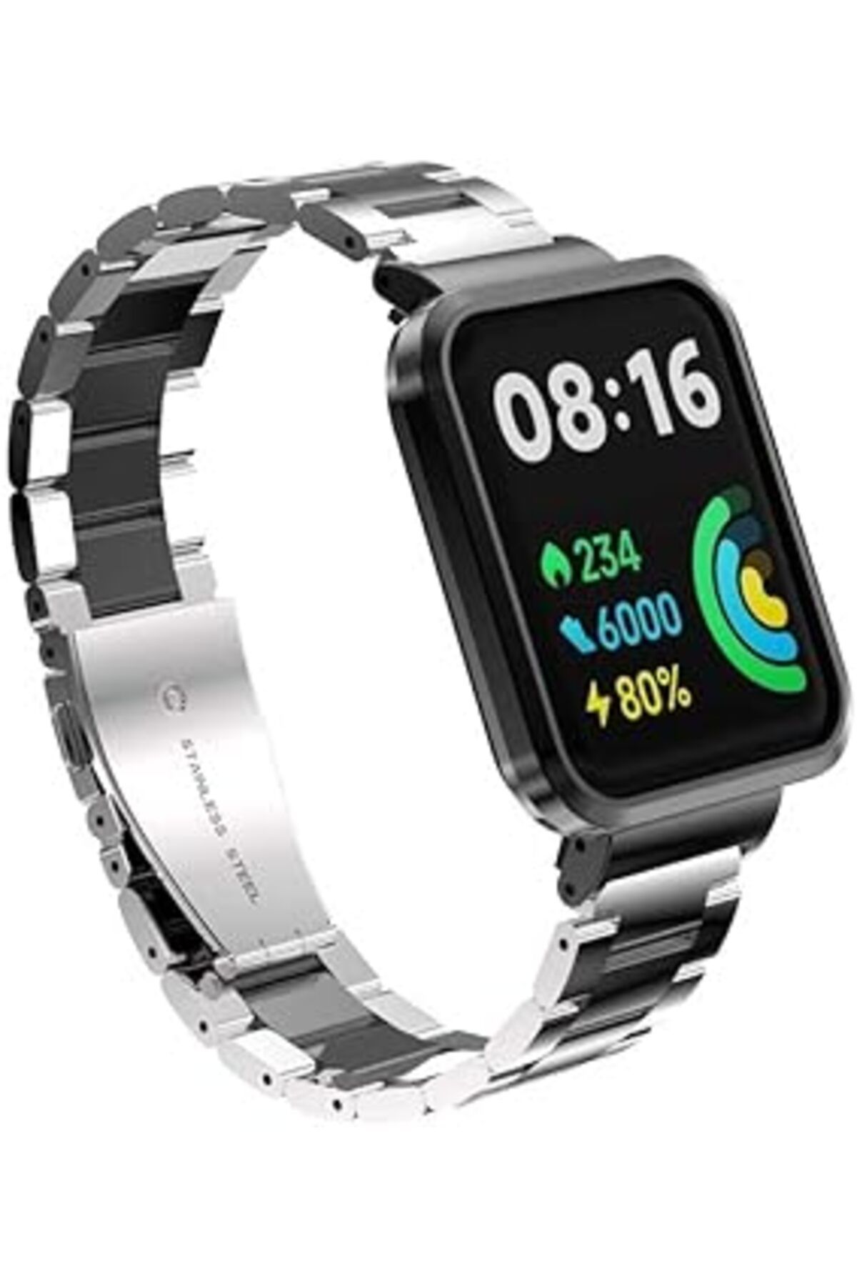 karadağsb Zore Xiaomi İle Uyumlu Redmi Watch 2 Lite Krd-60 Metal Kordon Gümüş-Siyah