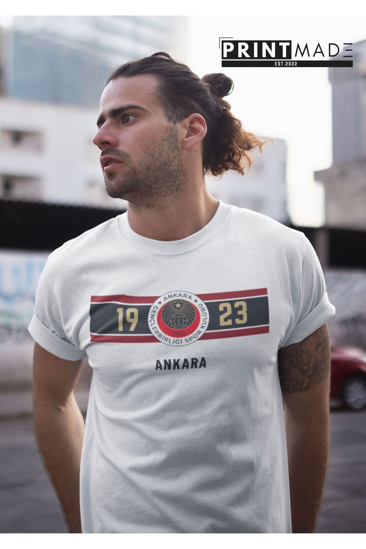 printtmade GENÇLERBİRLİĞİ 1923 Bisiklet Yaka Yüksek Kalite Baskılı T-Shirt