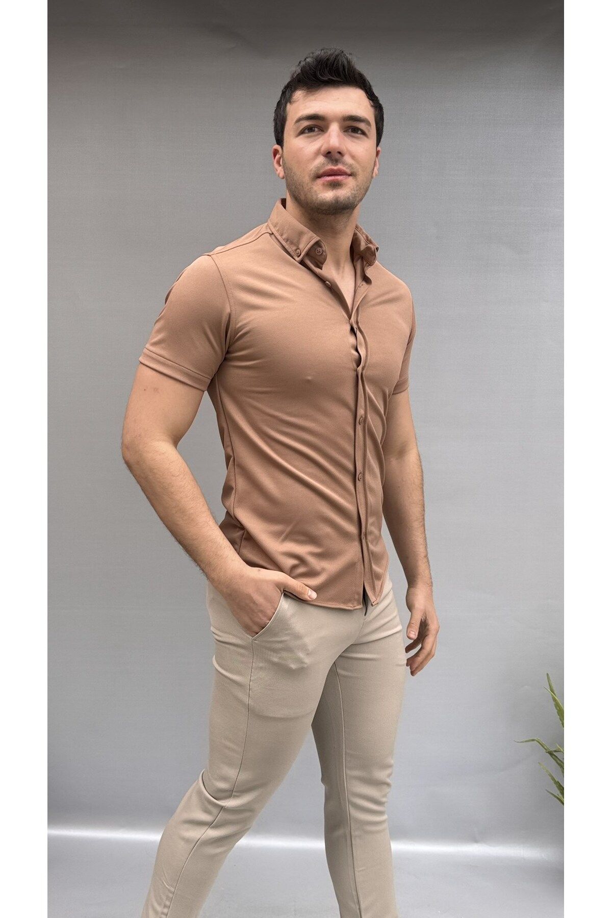 Casualmen32 Düz Slim Fit Kısa Kol Gömlek