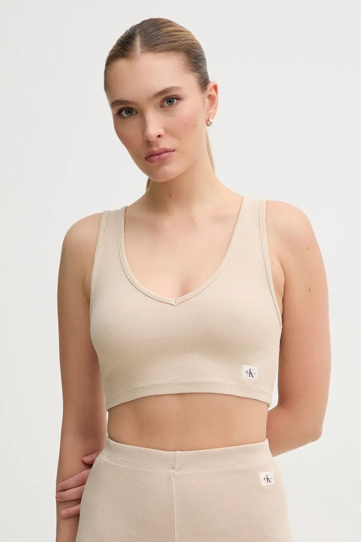 Calvin Klein WASHED WOVEN LABEL RIB BRALETTE Spor Sütyeni