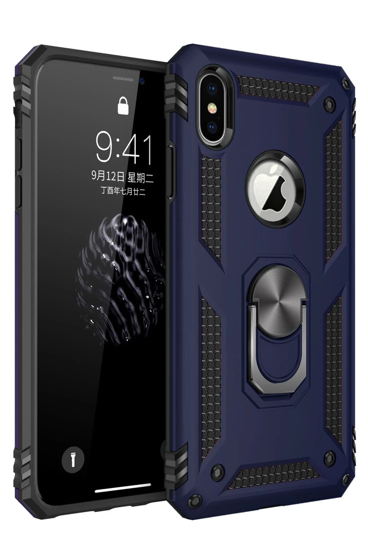 NewFace iPhone XS Max Kılıf Sofya Yüzüklü Silikon Kapak - Lacivert SVLRS