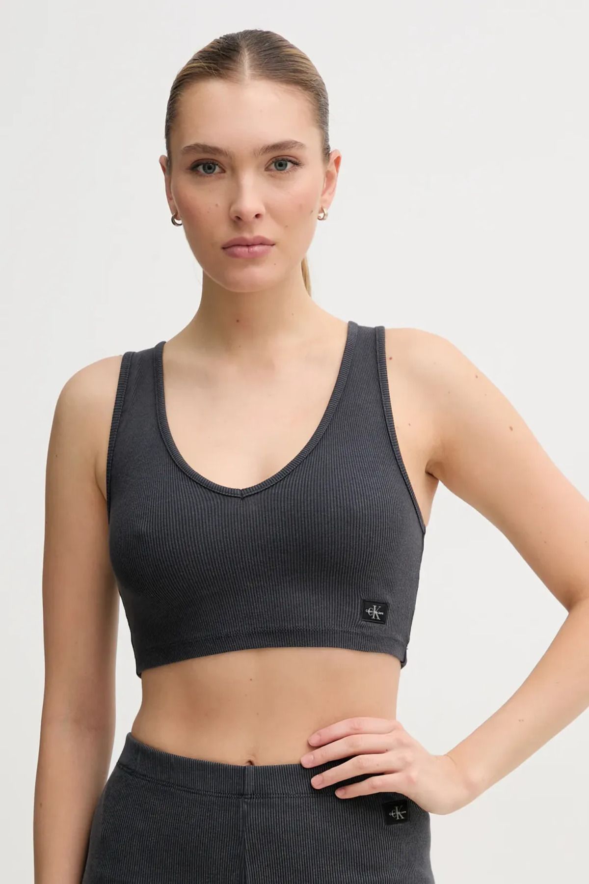 Calvin Klein Washed Woven Label Rib Bralette Spor Sütyeni