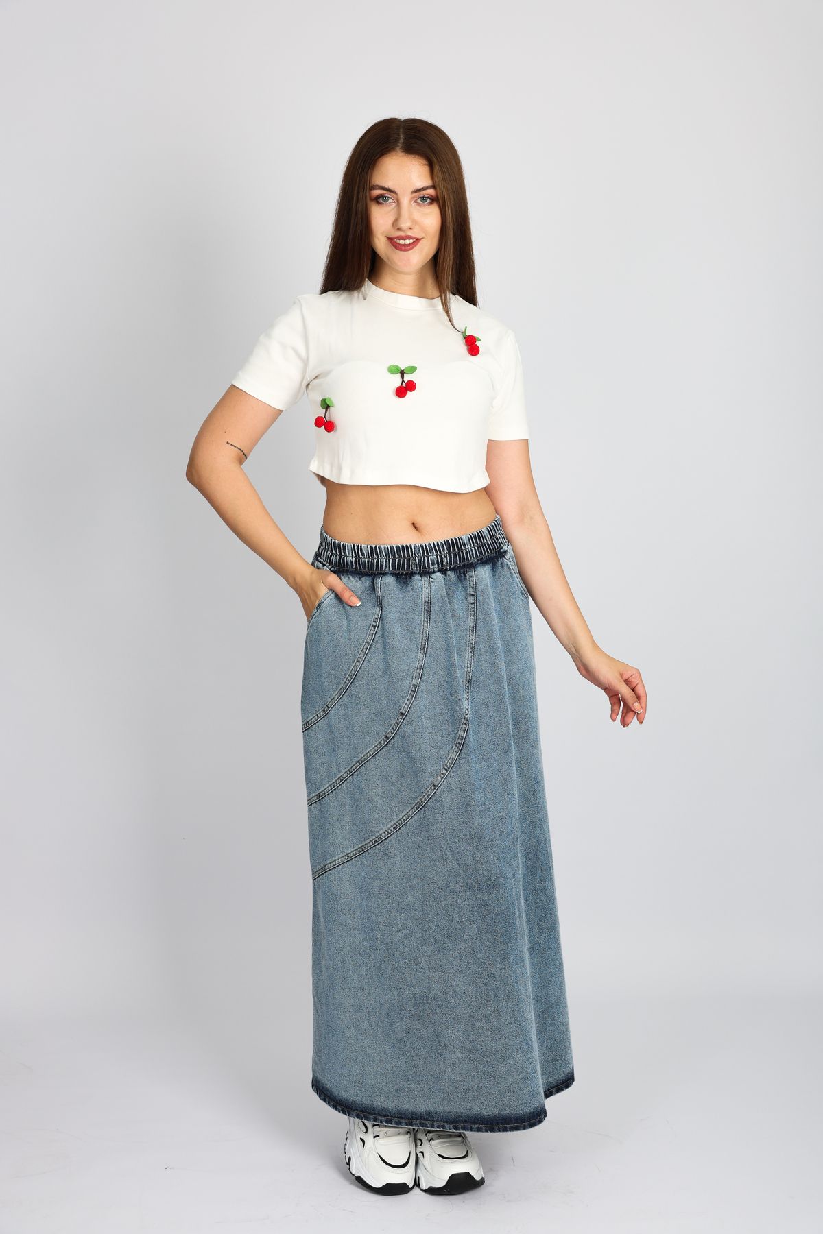 MODA ŞERİT DETAYLI KOT ETEK