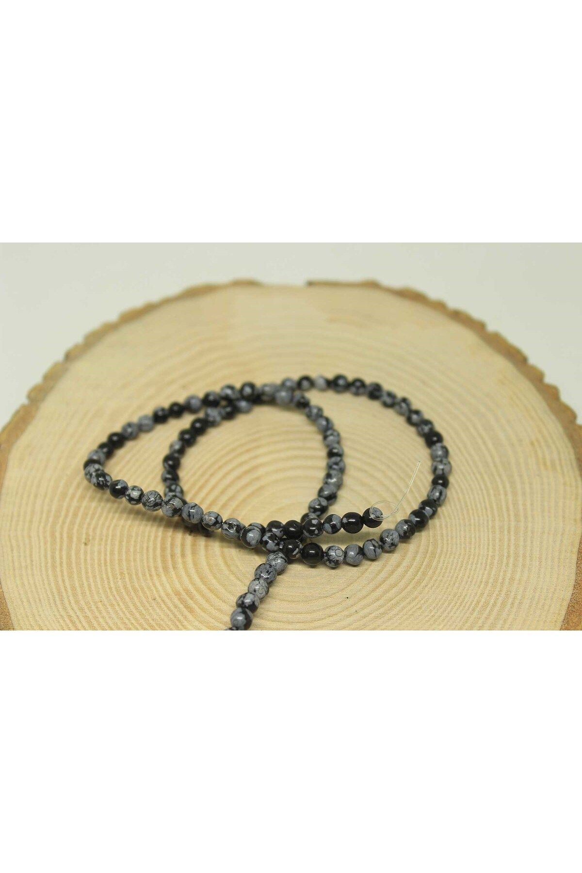 Yasamtohumu Kar Tanesi Obsidyen Taşı Dizi 4-4.5mm aralığı