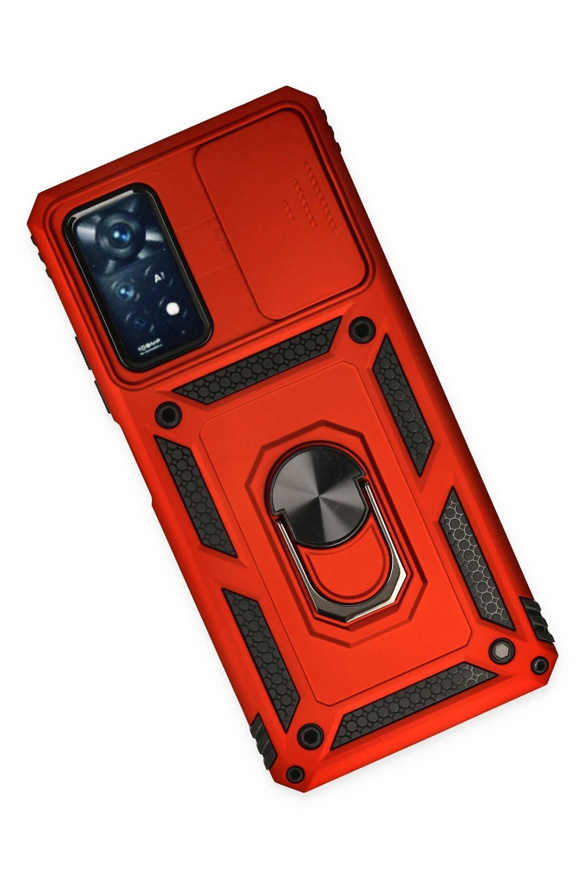 NewFace Xiaomi Redmi Note 11 Pro Kılıf Pars Lens Yüzüklü Silikon - Kırmızı SVLRS
