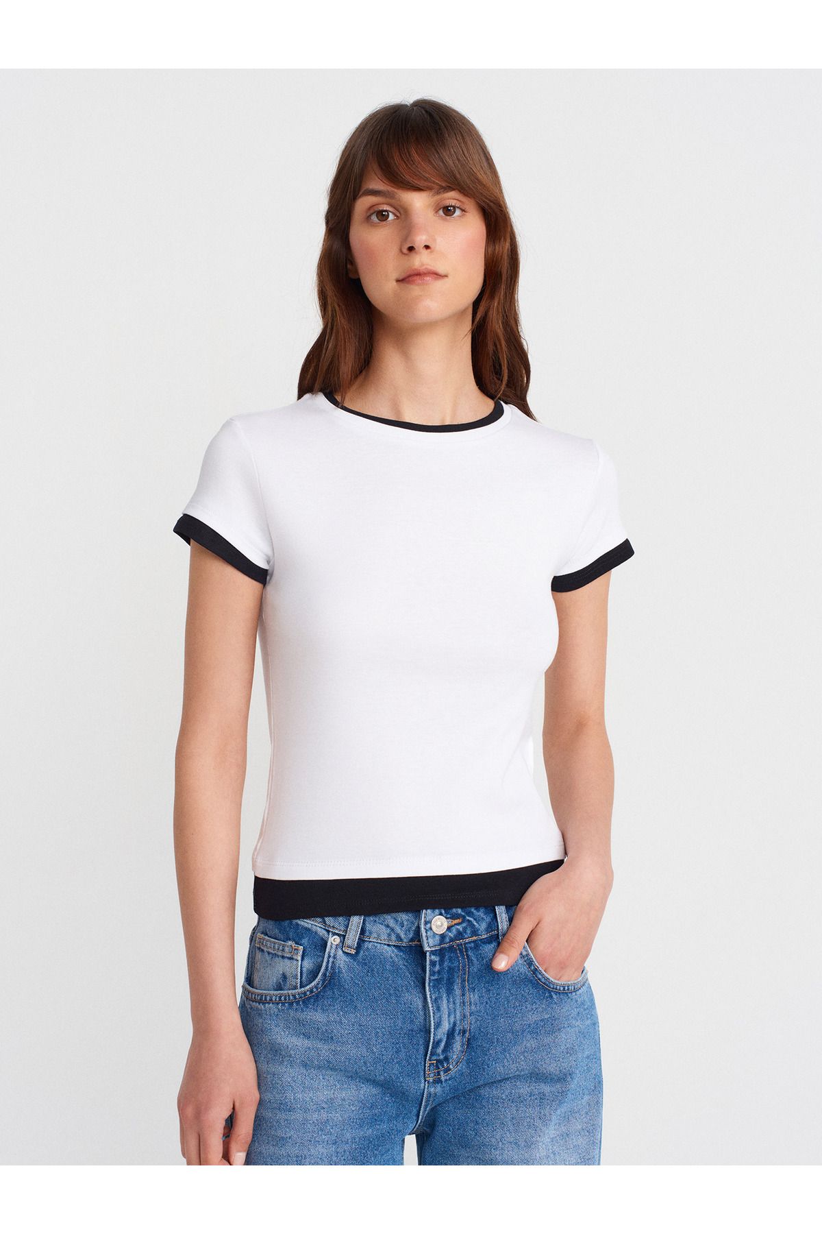 Dilvin 31859 Çift Görünümlü T-shirt-Beyaz