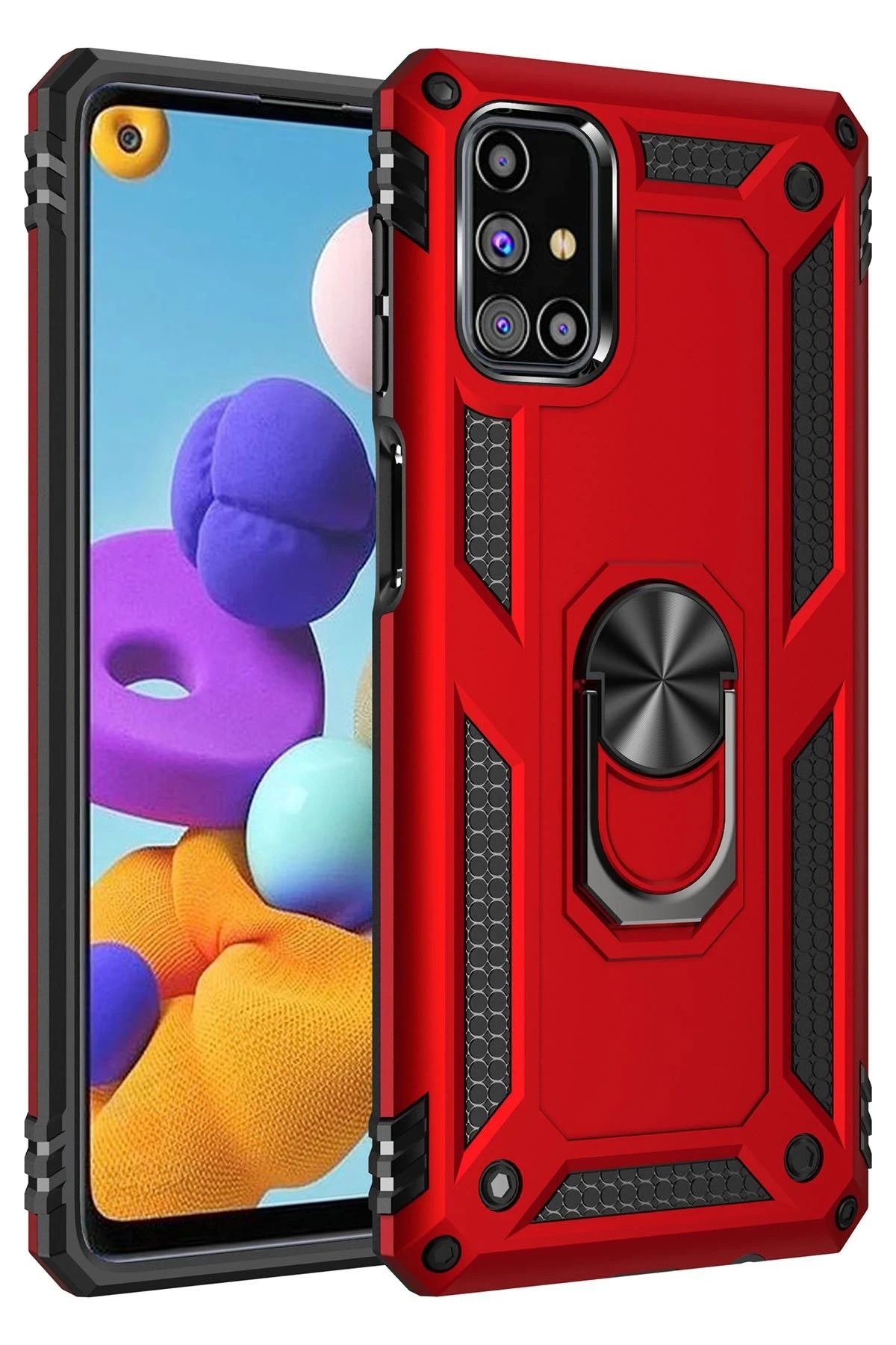 NewFace Samsung Galaxy M51 Kılıf Sofya Yüzüklü Silikon Kapak - Kırmızı ZRNET