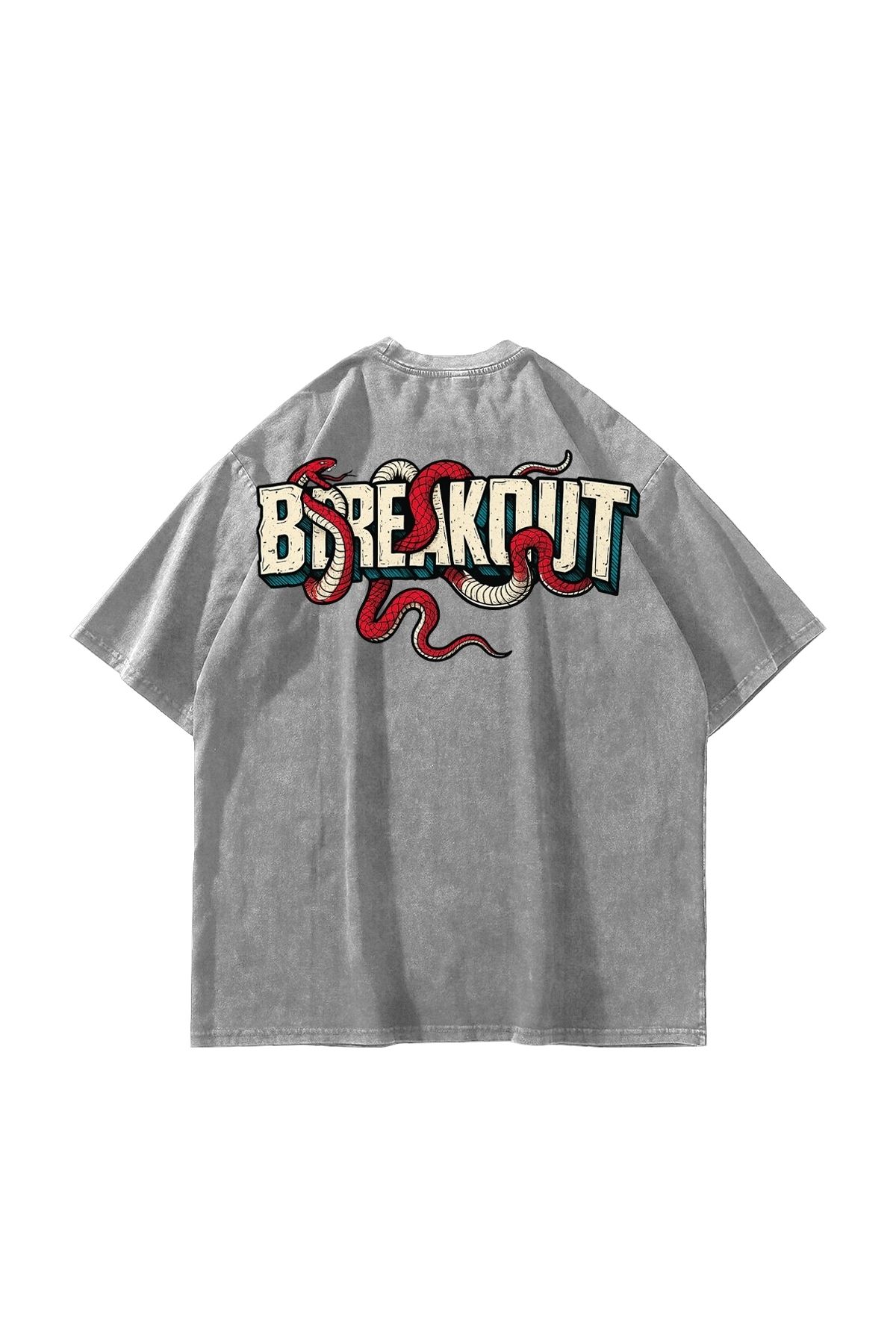 Sekizbiraltı Breakout Baskılı Oversize Unisex Yıkamalı Beyaz Tshirt