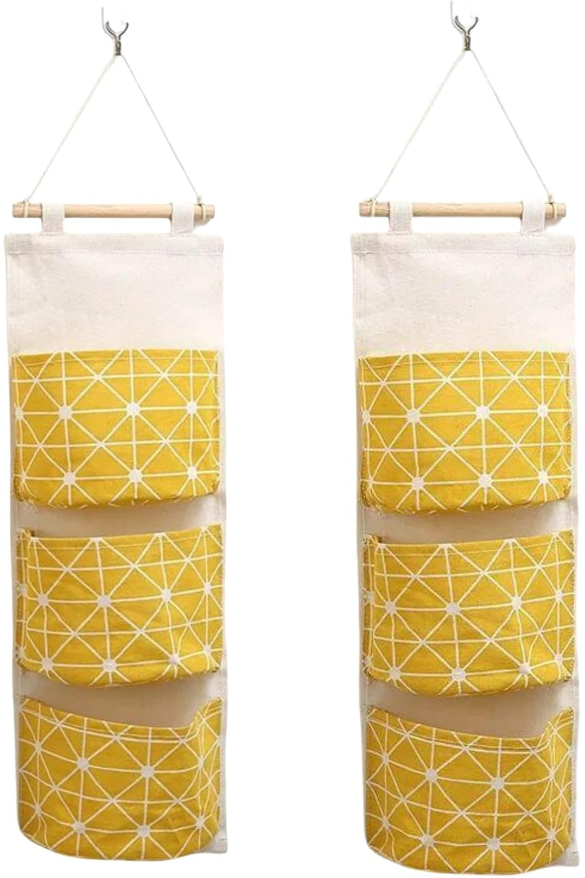 CRACOS-Hanging bathroom organizer, 3 textile shelves, yellow color 5