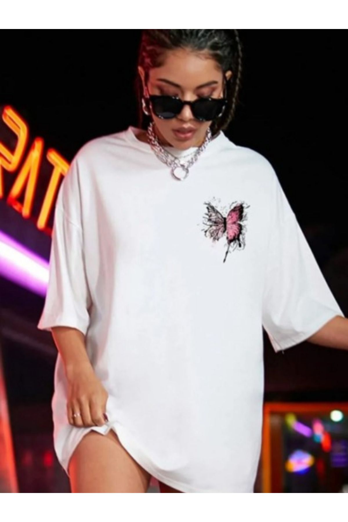 Fox Life Kids Kadın Beyaz Flower Baskılı Oversize T-shirt