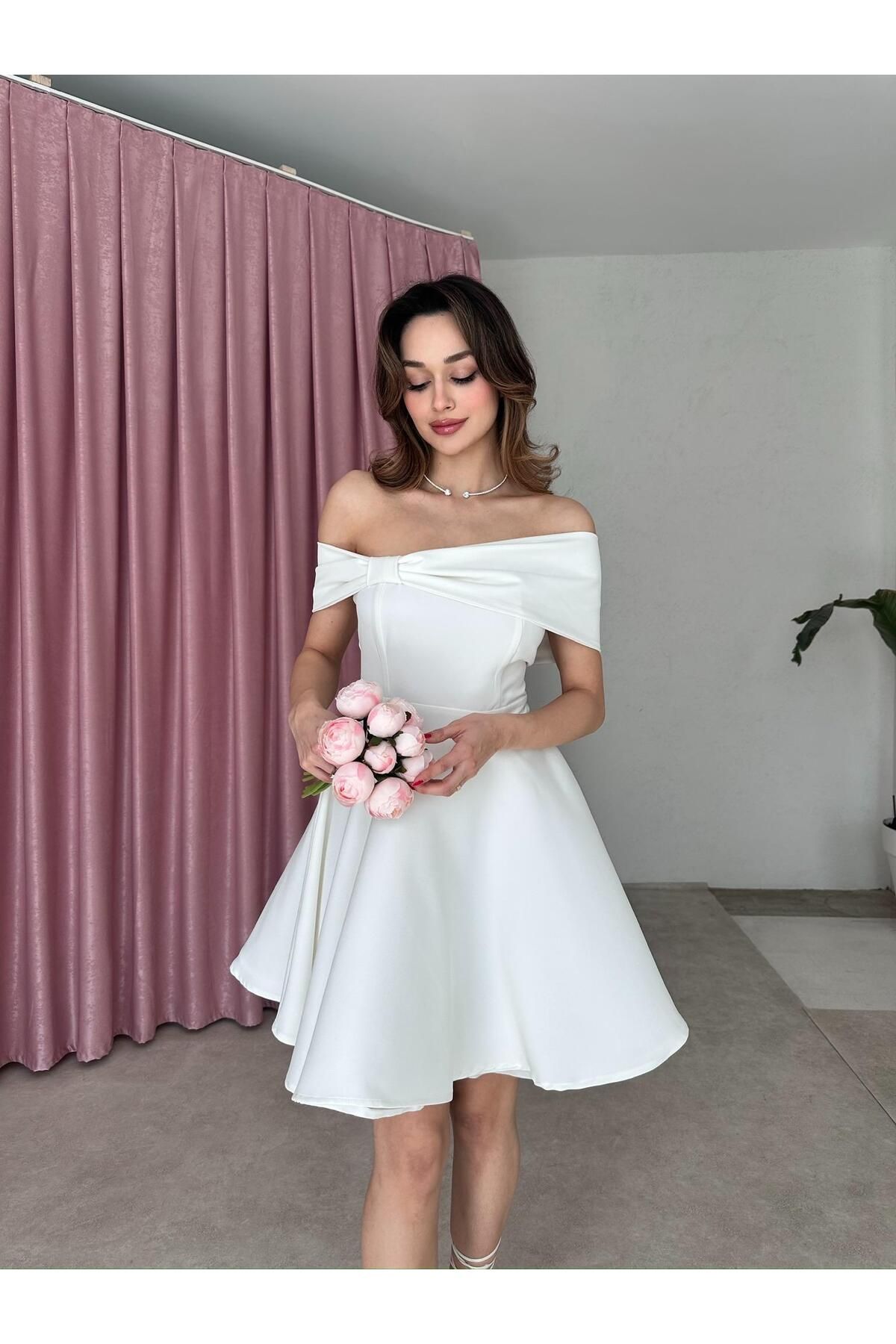 Mooi Butik MORENO Mini Elbise 5032 - Beyaz