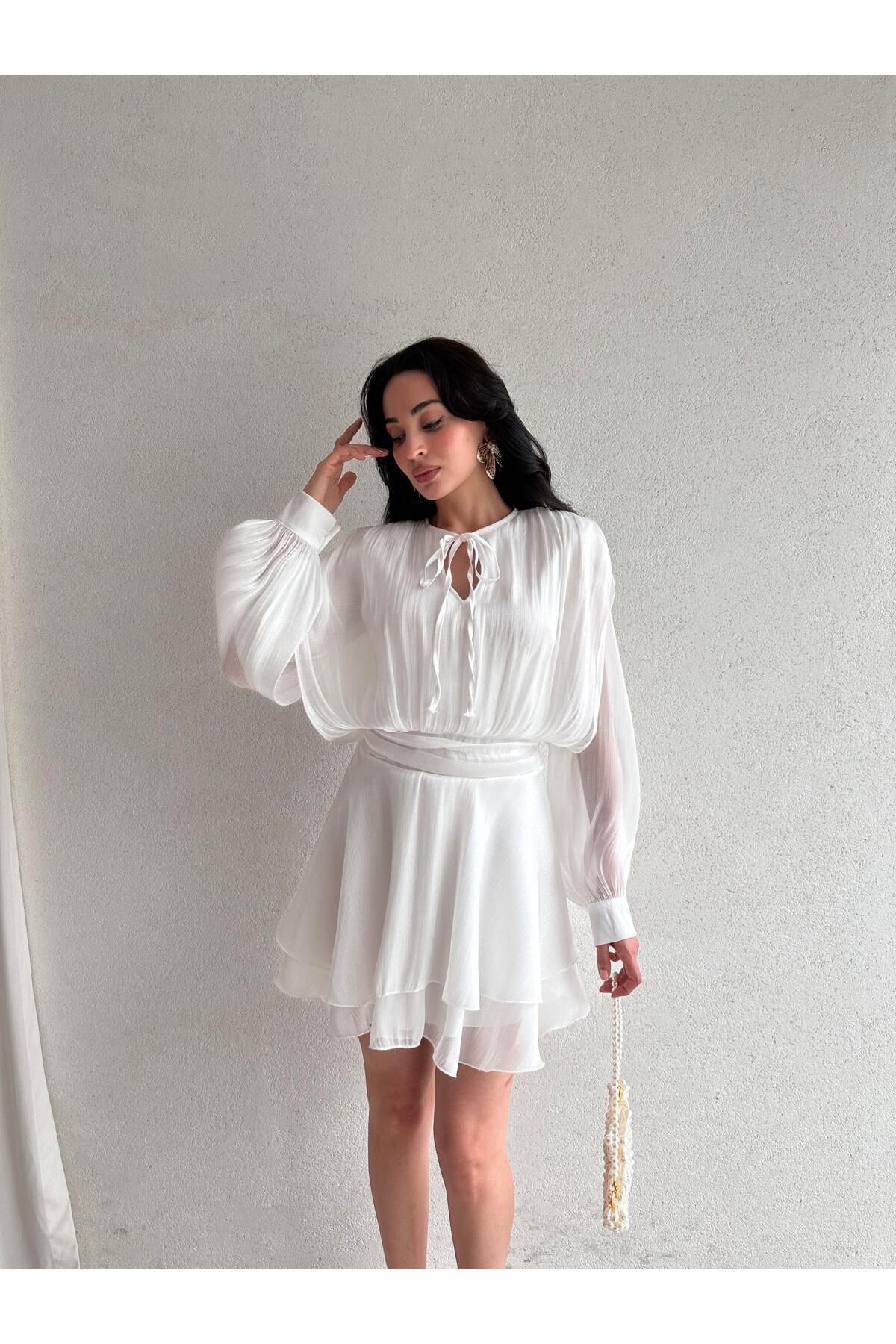 Mooi Butik REOSA Mini Elbise 5463 - Beyaz