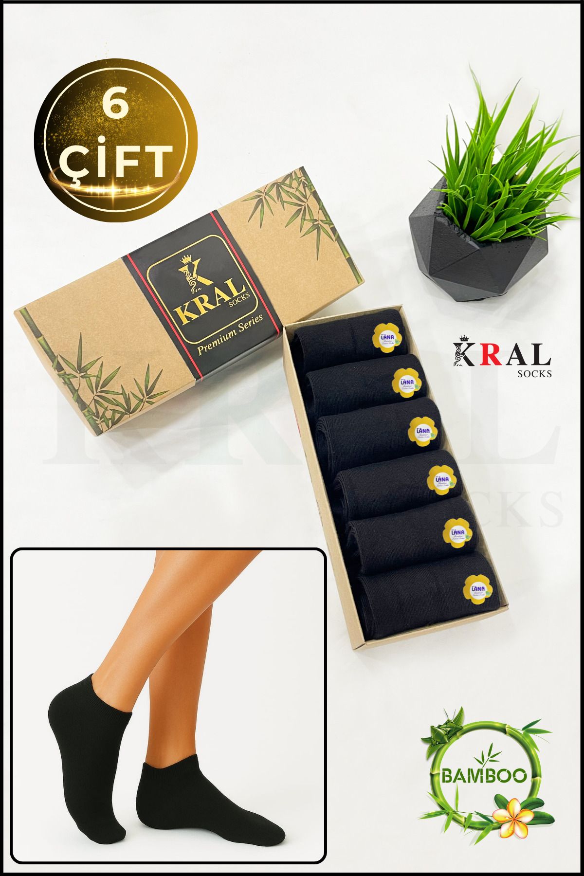 KRAL SOCKS Kadın Bambu Çorap ( 6 ÇİFT) Renkli HEDİYE KUTULU Patik Kadın Çorap