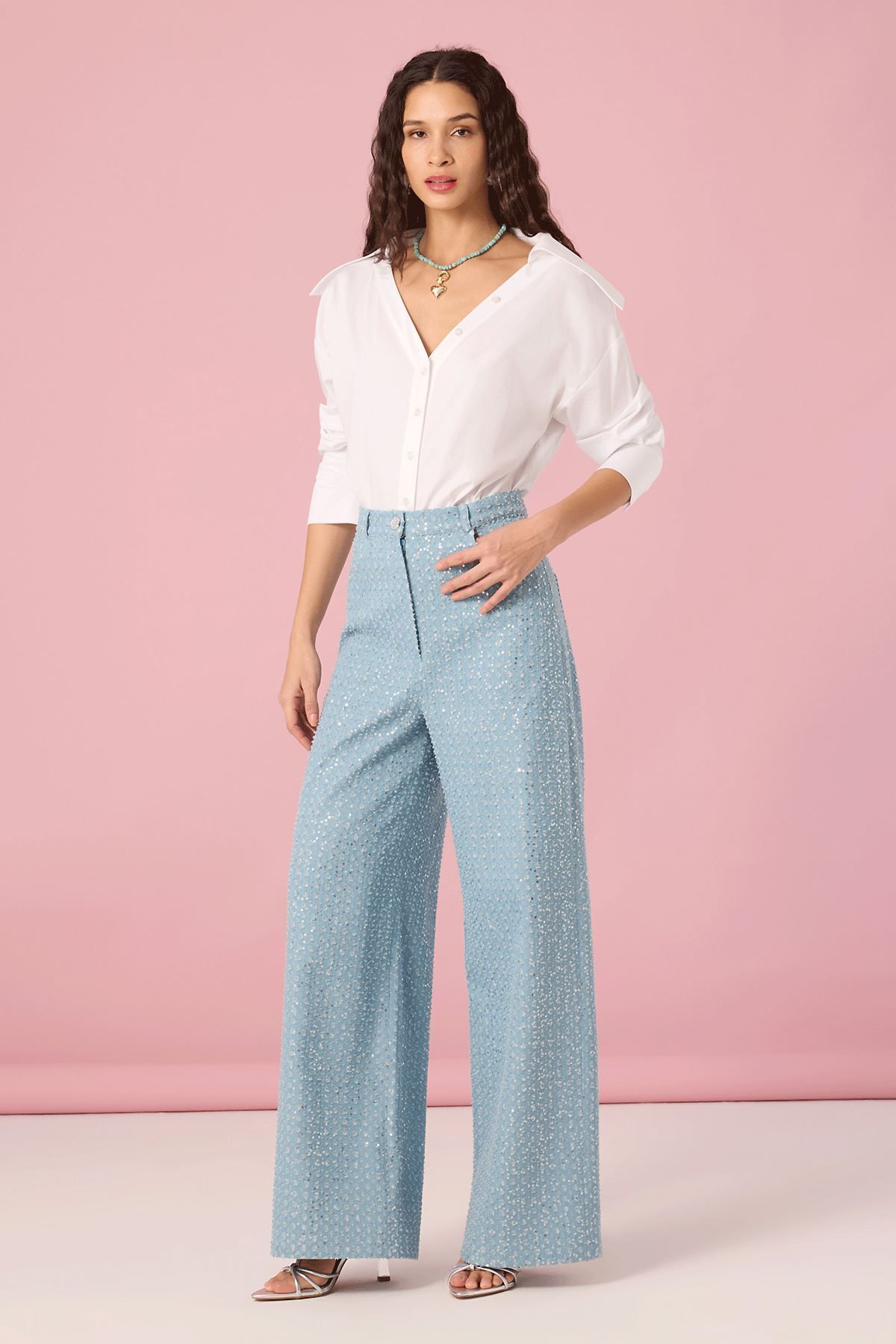 UPGRADE Payet Denim Pantolon Pastel Mavi