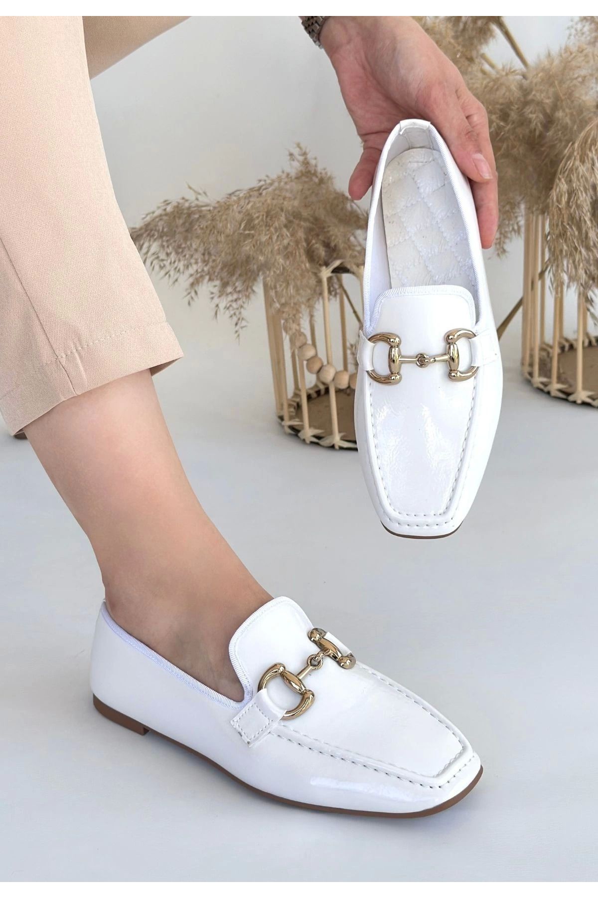 Shop58 Guart Beyaz Rugan Babet Ayakkabı