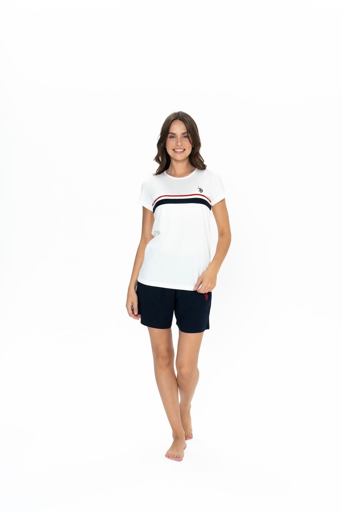 U.S. Polo Assn. U.S. Polo Assn. Kadın Ekru %100 Pamuk Şort-Tshirt Pijama Takımı - ARASS20W00W3W