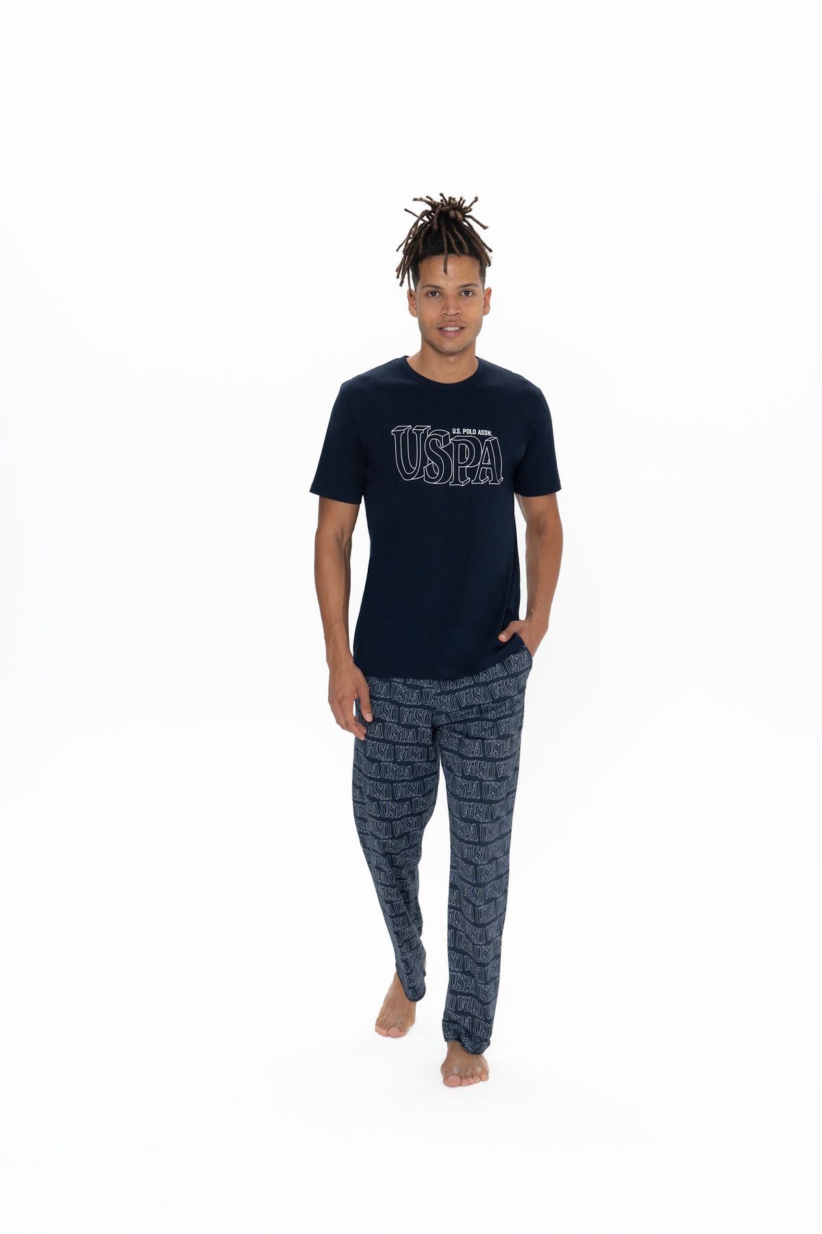 U.S. Polo Assn. U.S. Polo Assn. Erkek Lacivert 3'Lü %100 Pamuk Pijama Set Takım - ARASS18J90W3J