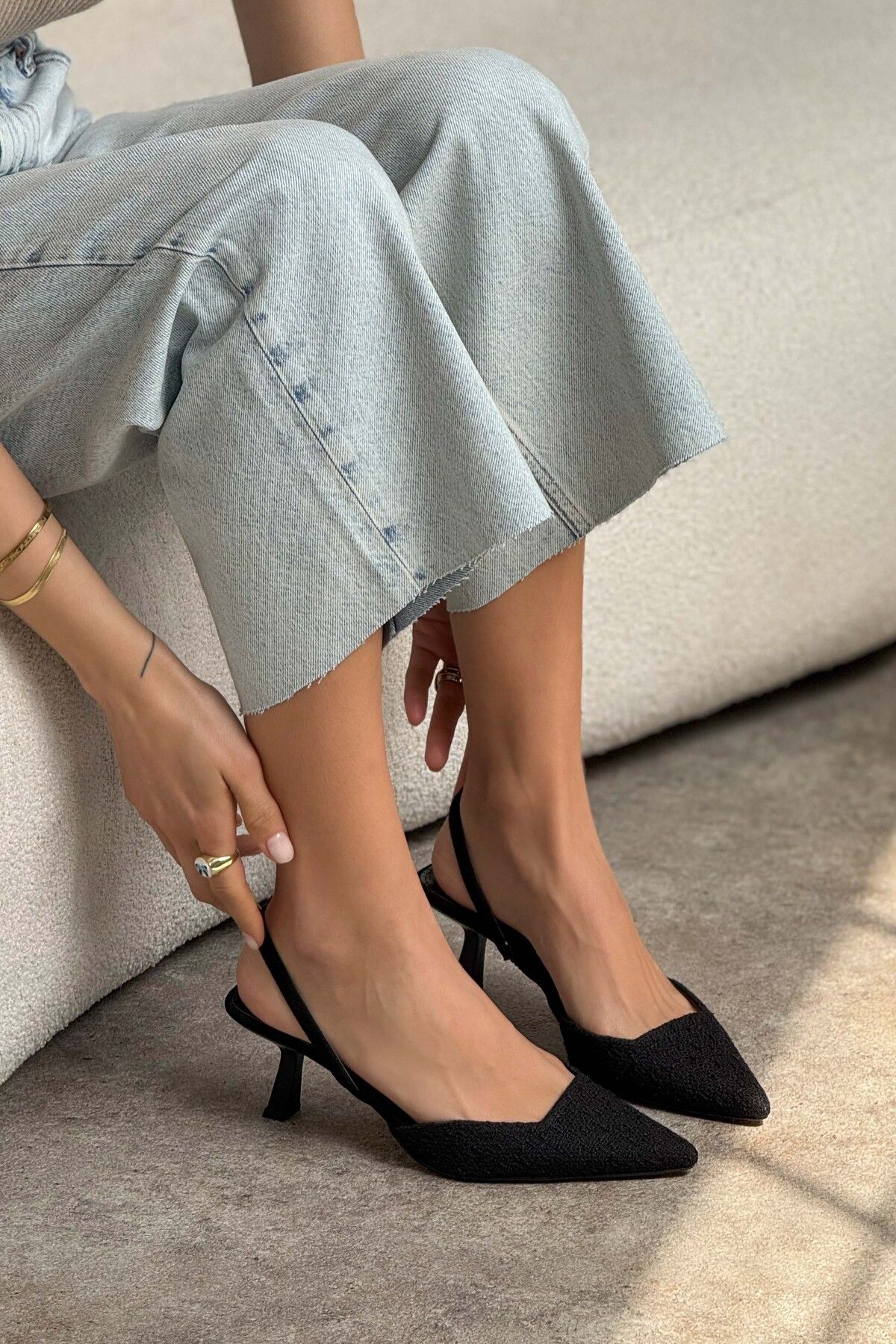 NİŞANTAŞI SHOES-Γυναικεία παπούτσια με τακούνι Ponnie Black Kilim με μύτη 5
