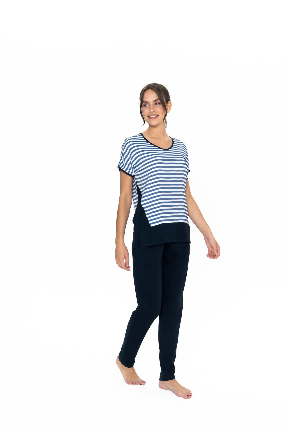 U.S. Polo Assn. U.S. Polo Assn. Kadın Lacivert Yatay Çizgili Pijama Takımı - ARASS20W03W3W