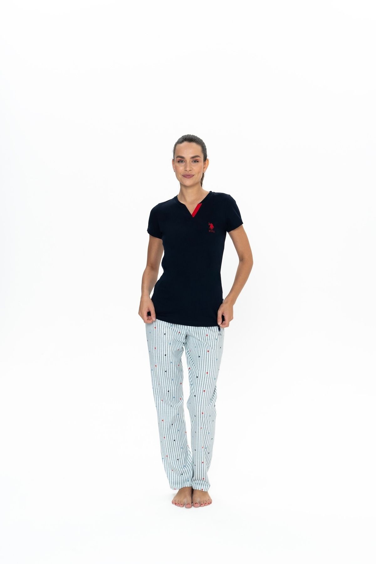 U.S. Polo Assn. U.S. Polo Assn. Kadın Lacivert V Yaka Kalpli Pijama Takımı - ARASS20J06W0-JB