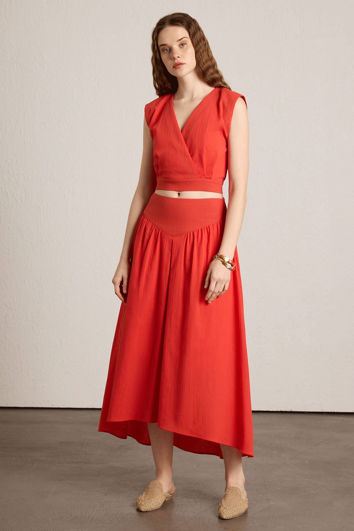 UPGRADE Sırt Dekolteli Crop Bluz Mercan