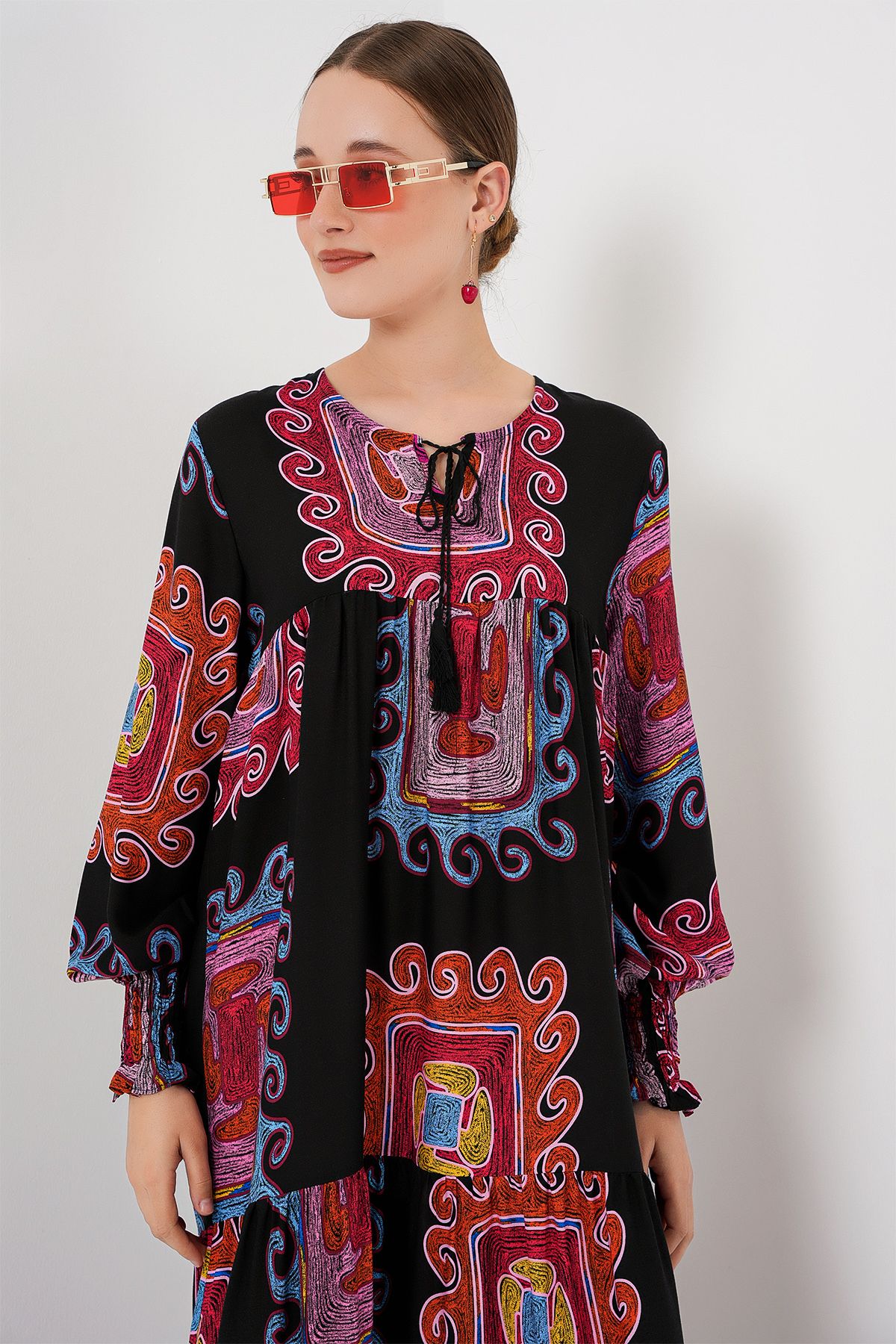 Bigdart-1947 Gemustertes langes Kleid - M. Rot 4