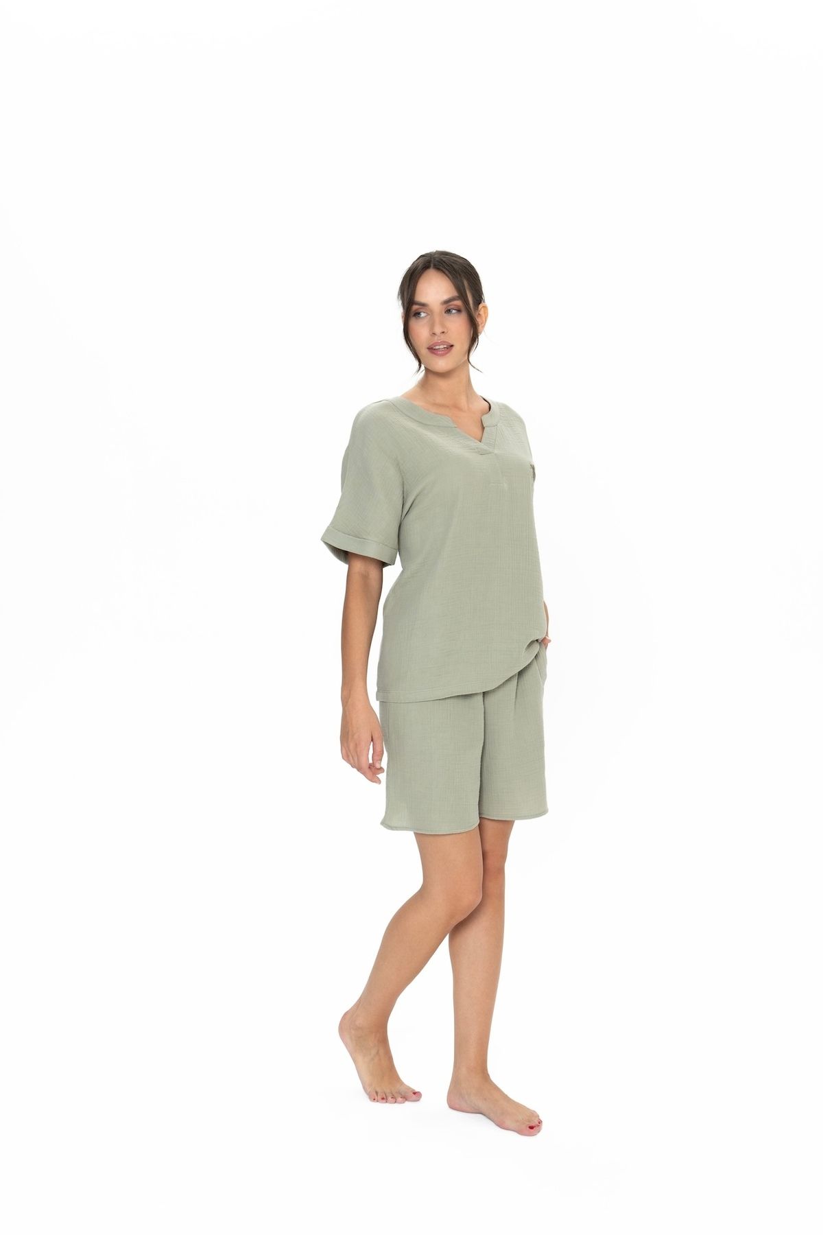 U.S. Polo Assn. U.S. Polo Assn. Kadın Salaş T-shirt-Şort V Yaka Pijama Takımı - ARASS20J01W7J