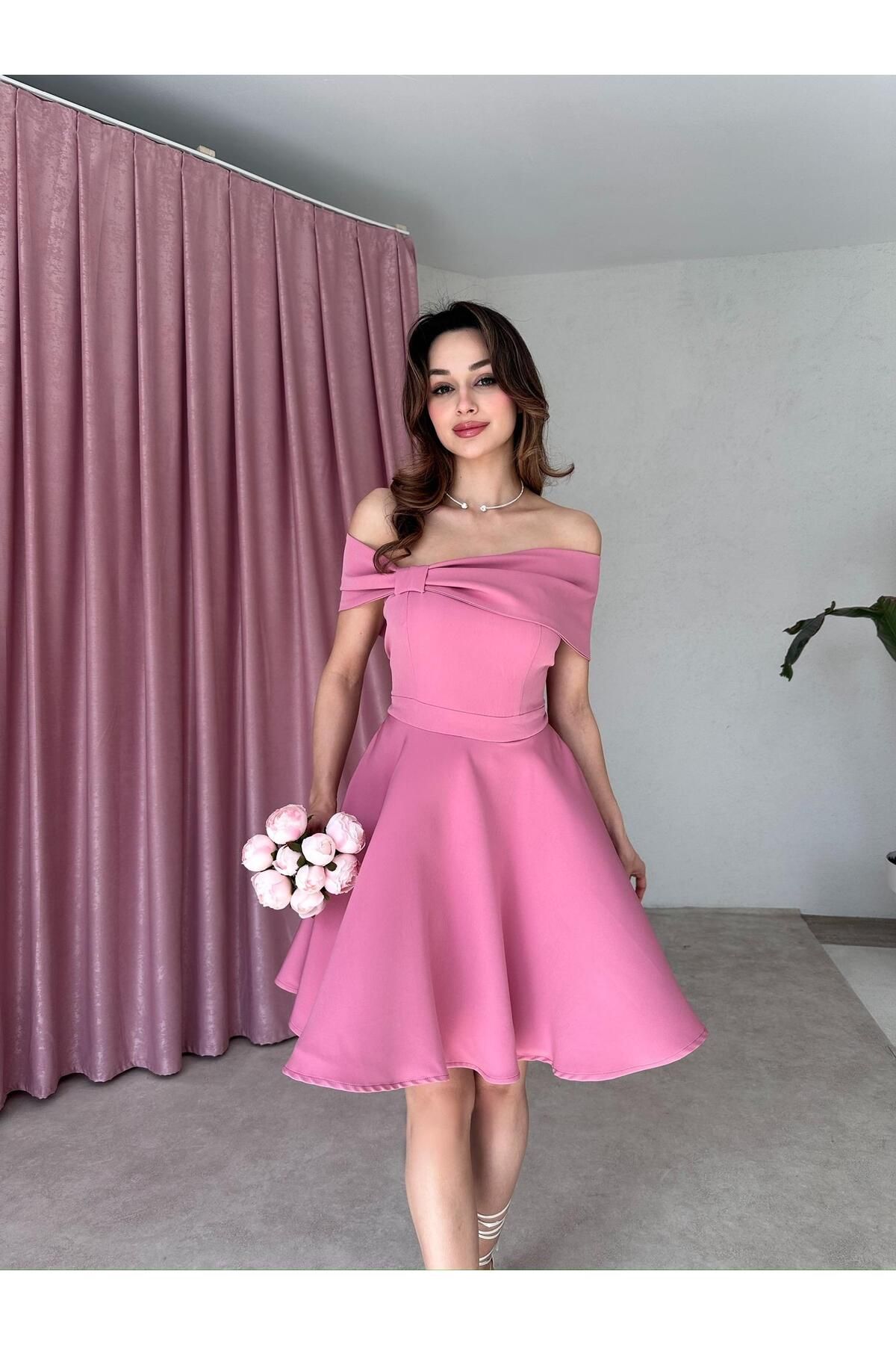 Mooi Butik MORENO Mini Elbise 5032 - Gül Kurusu