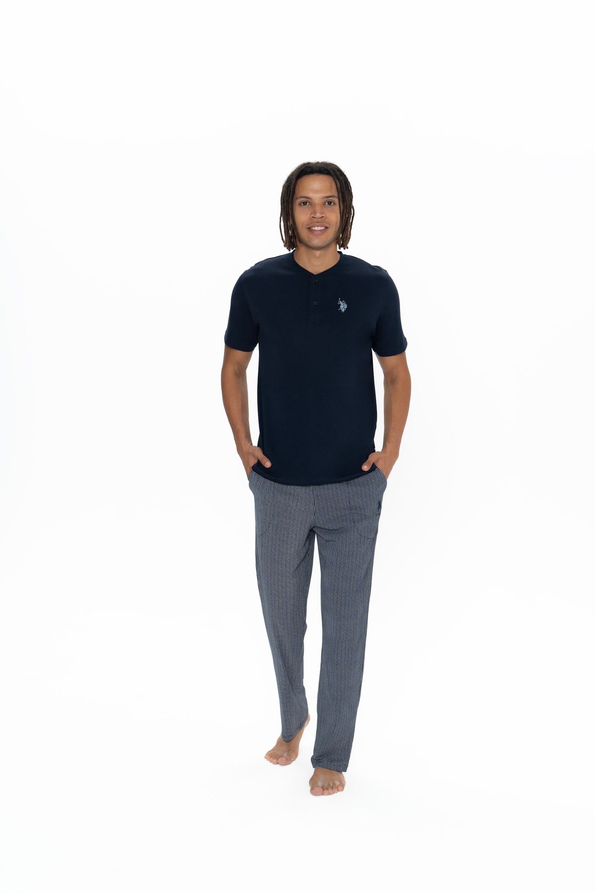 U.S. Polo Assn. U.S. Polo Assn. Erkek Yarım Düğmeli Yaka Lacivert Pijama Takımı - ARASS18W90W7W