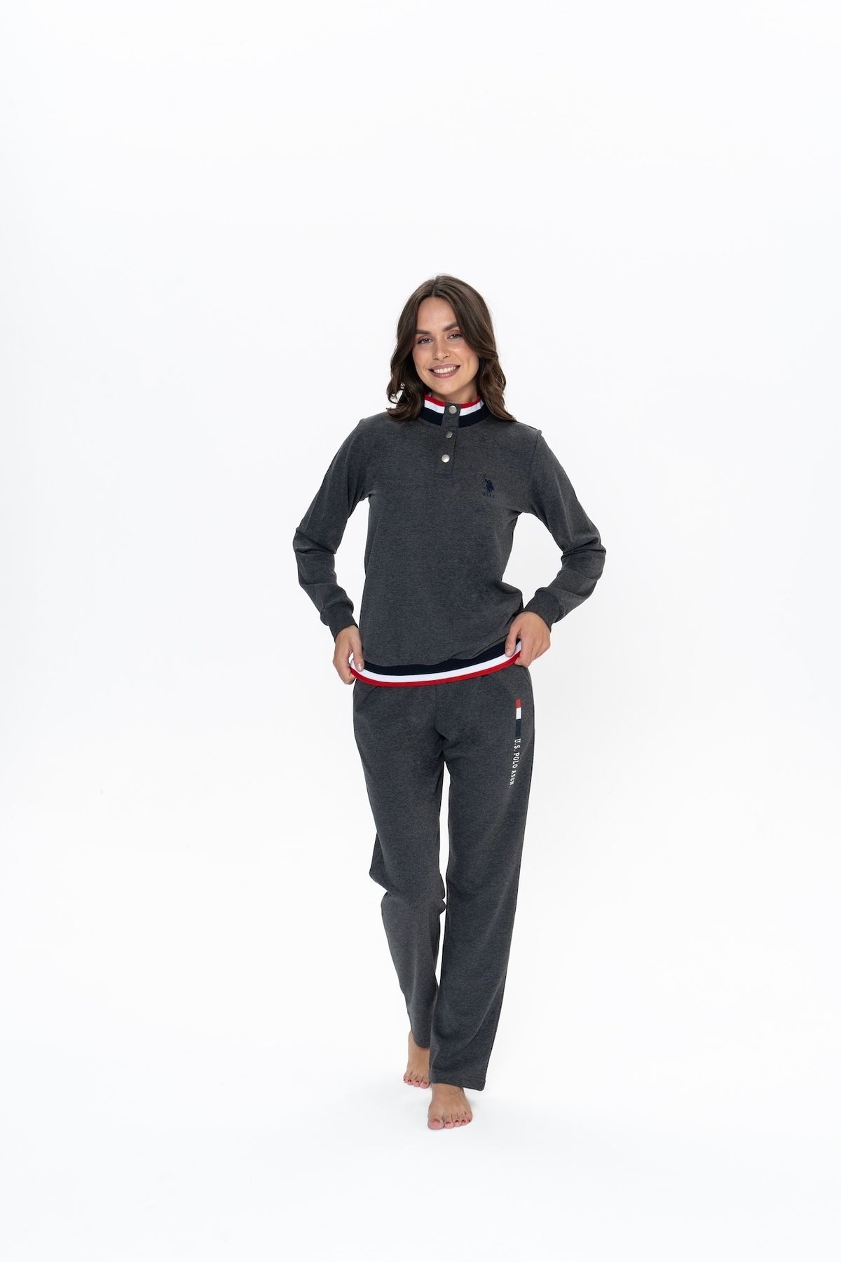 U.S. Polo Assn. U.S. Polo Assn. Kadın Antrasit Mlnj. Çeyizlik Yarım Patlı Pijama Takımı - ARASS20J11W2J