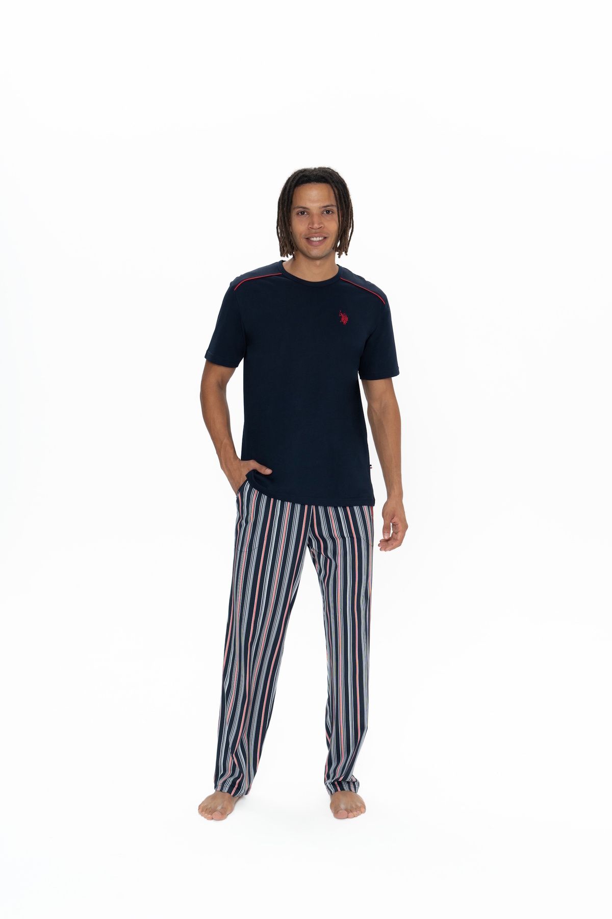 U.S. Polo Assn. U.S. Polo Assn. Erkek %100 Pamuk Lacivert 3'Lü Pijama Takımı - ARASS18J90W5J