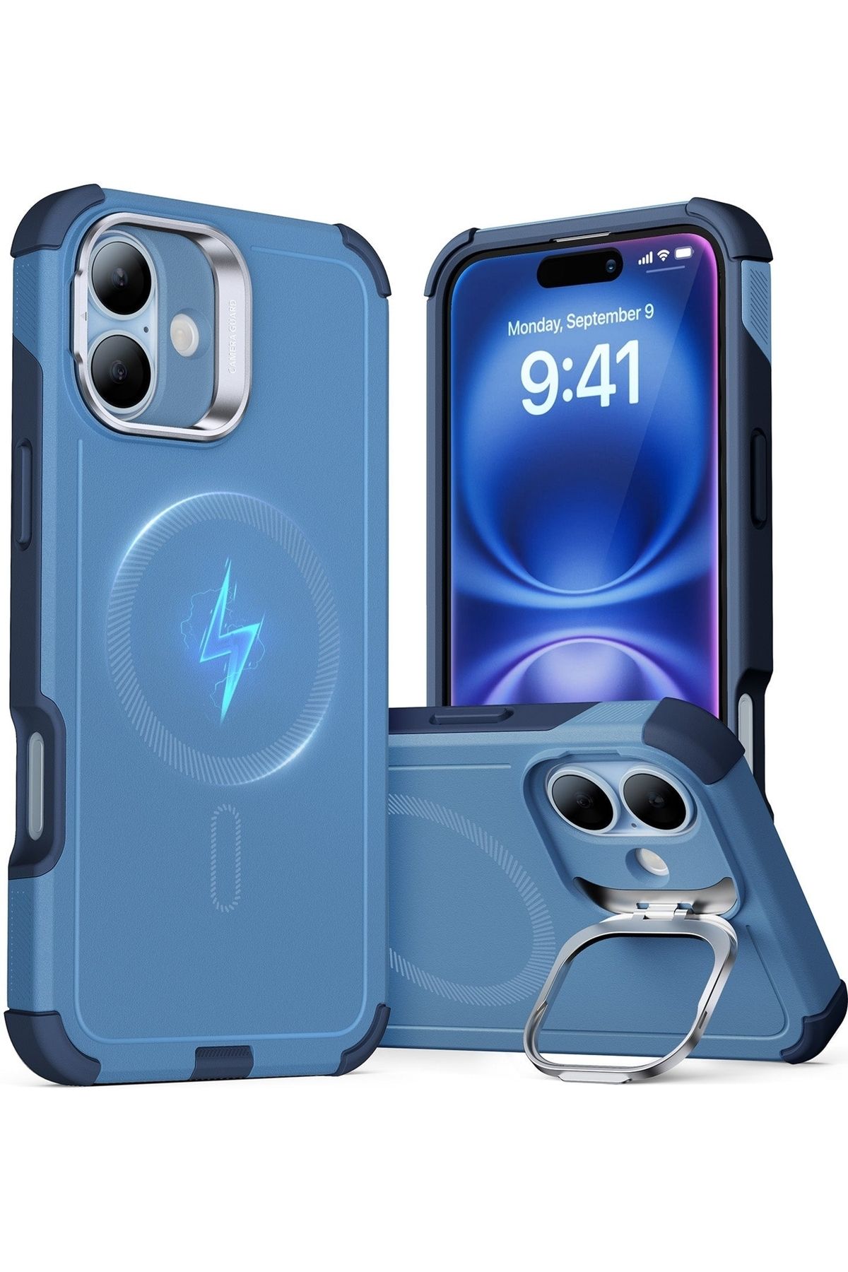 ESR iPhone 16 Standlı Kılıf Cyber Tough Halolock Magsafe Silikon - Light Blue uyumlu