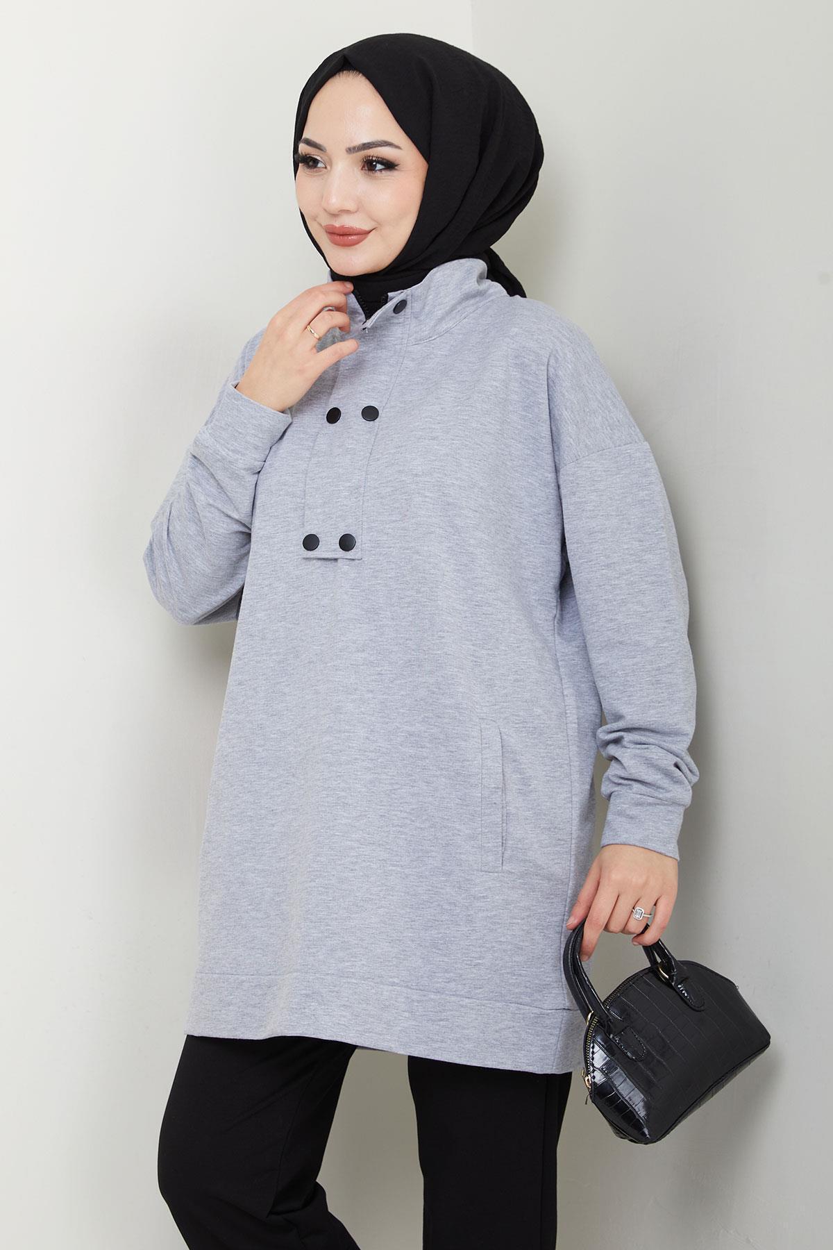 hafsamina-Snap Detailed Suit Gray Hm2719 6