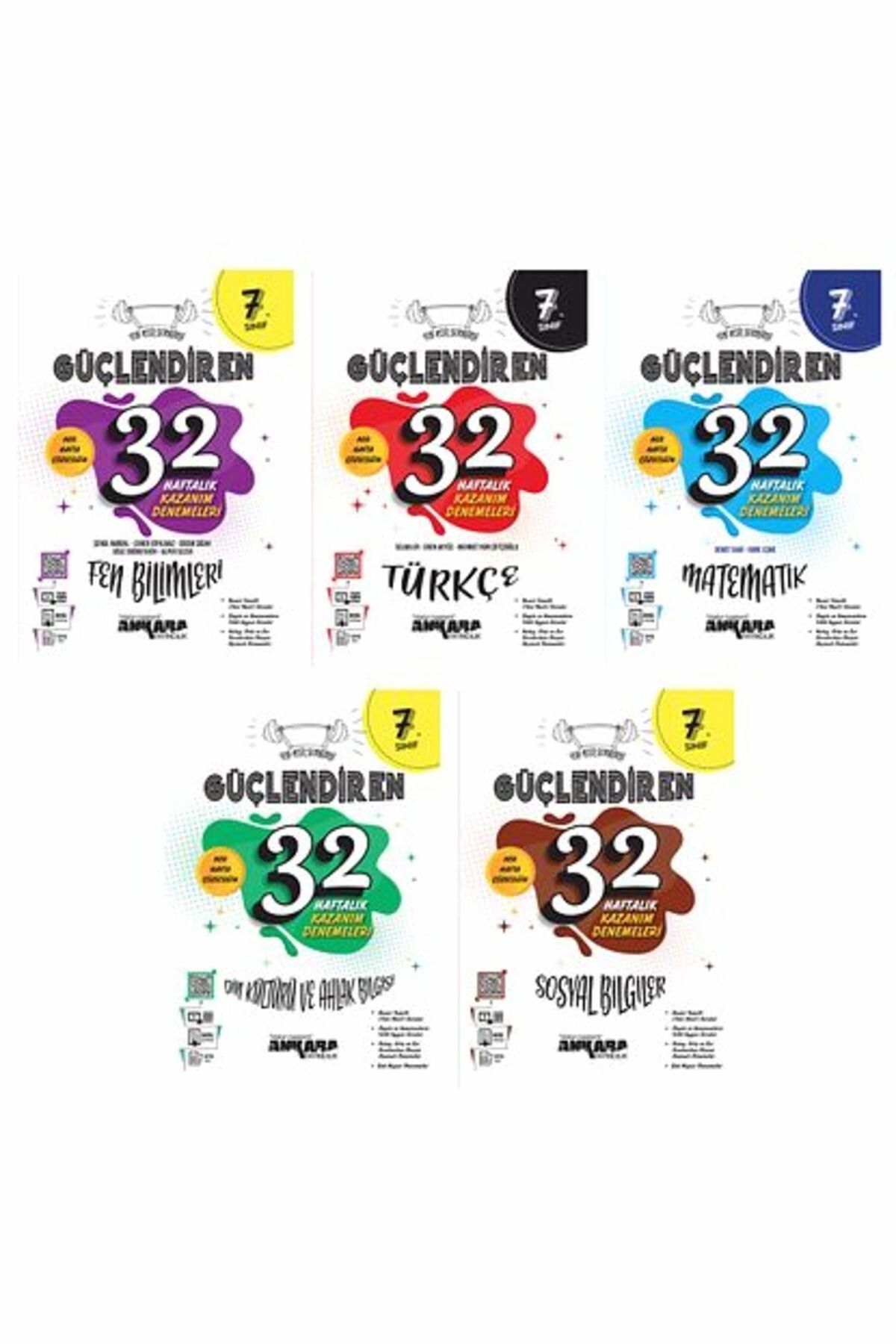Ankara Kitap Merkezi 7.sınıf Güçlendiren 32 Haftalık Matematik Türkçe Fen Sosyal Din Haftalık Kazanım Deneme Seti - 5'li