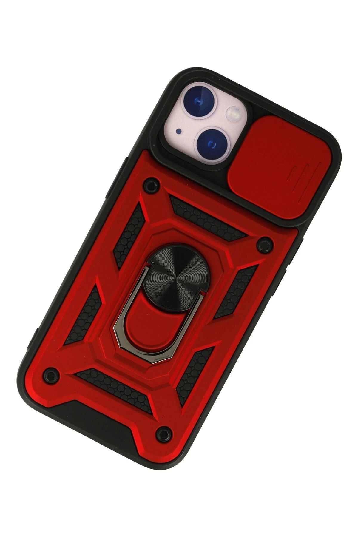 NewFace iPhone 13 Kılıf Pars Lens Yüzüklü Silikon - Kırmızı SVLRS