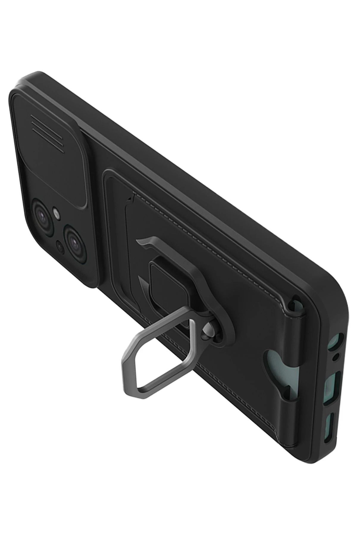 NewFace Xiaomi Poco M5 Kılıf Zuma Kartvizitli Yüzüklü Silikon - Siyah SVLRS