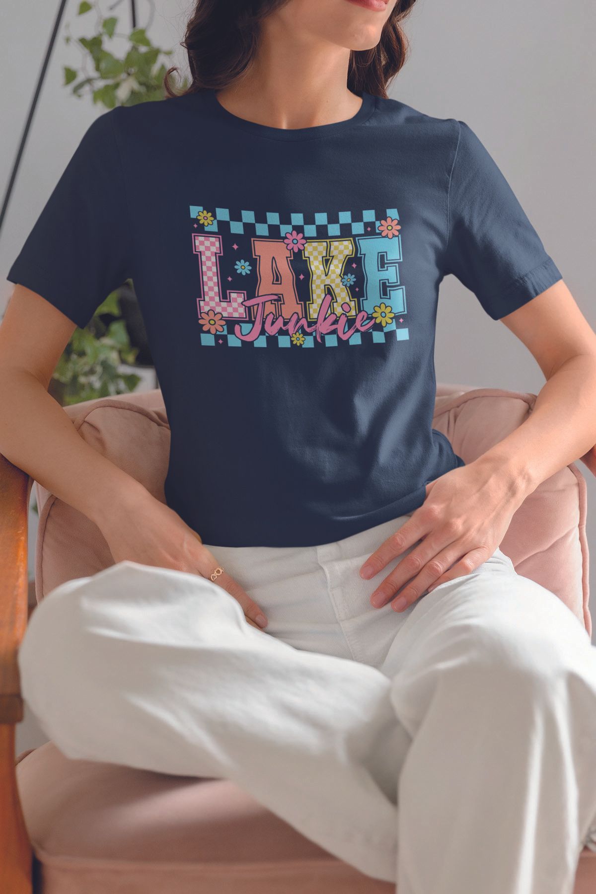 qoeuyl boutique Lake Junkie Baskılıyaz Temalı Unisex Regular Fit Pamuklu Lacivert Tişört