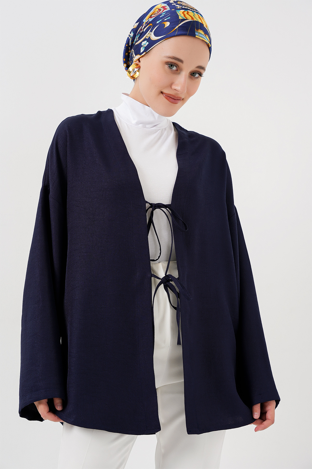 Bigdart-Leinen-Hijab-Kimono 5968 – Marineblau 4