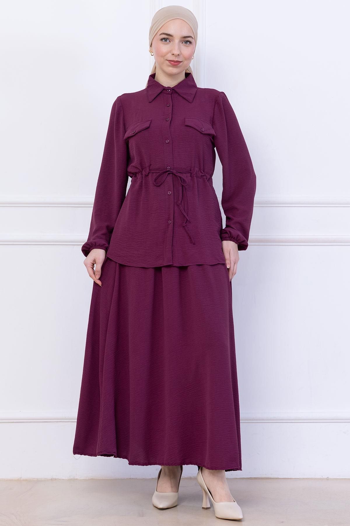 hafsamina Beli Bağlamalı Etekli Ayrobin Takım Mürdüm HM2734