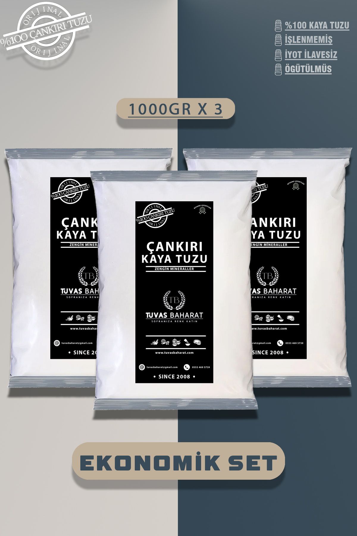 TUVAS BAHARAT Öğütülmüş Kaya Tuzu (1000 GRX3) Kristal Çankırı