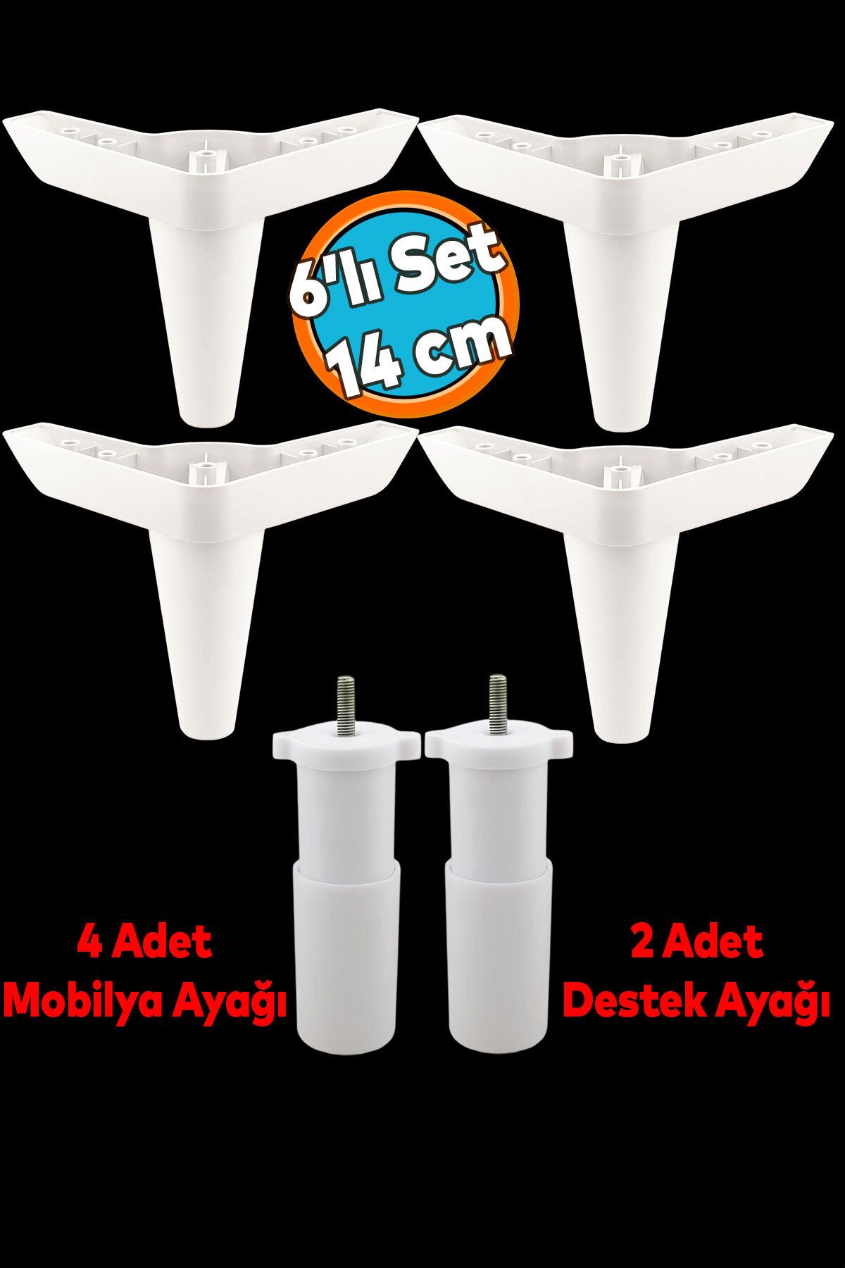 NZB Mobilya Tv Ünitesi Çekyat Koltuk Kanepe Baza Destek Ayağı Ayakları 14 Cm Beyaz M8 6'lı Set