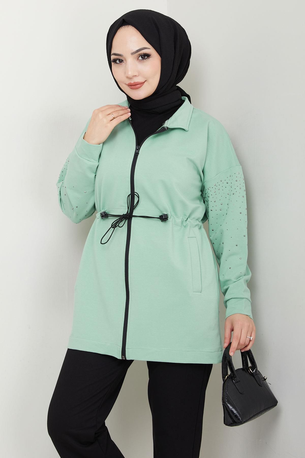 hafsamina Kolu Taşlı Beli Bağcıklı Takım Mint HM2718