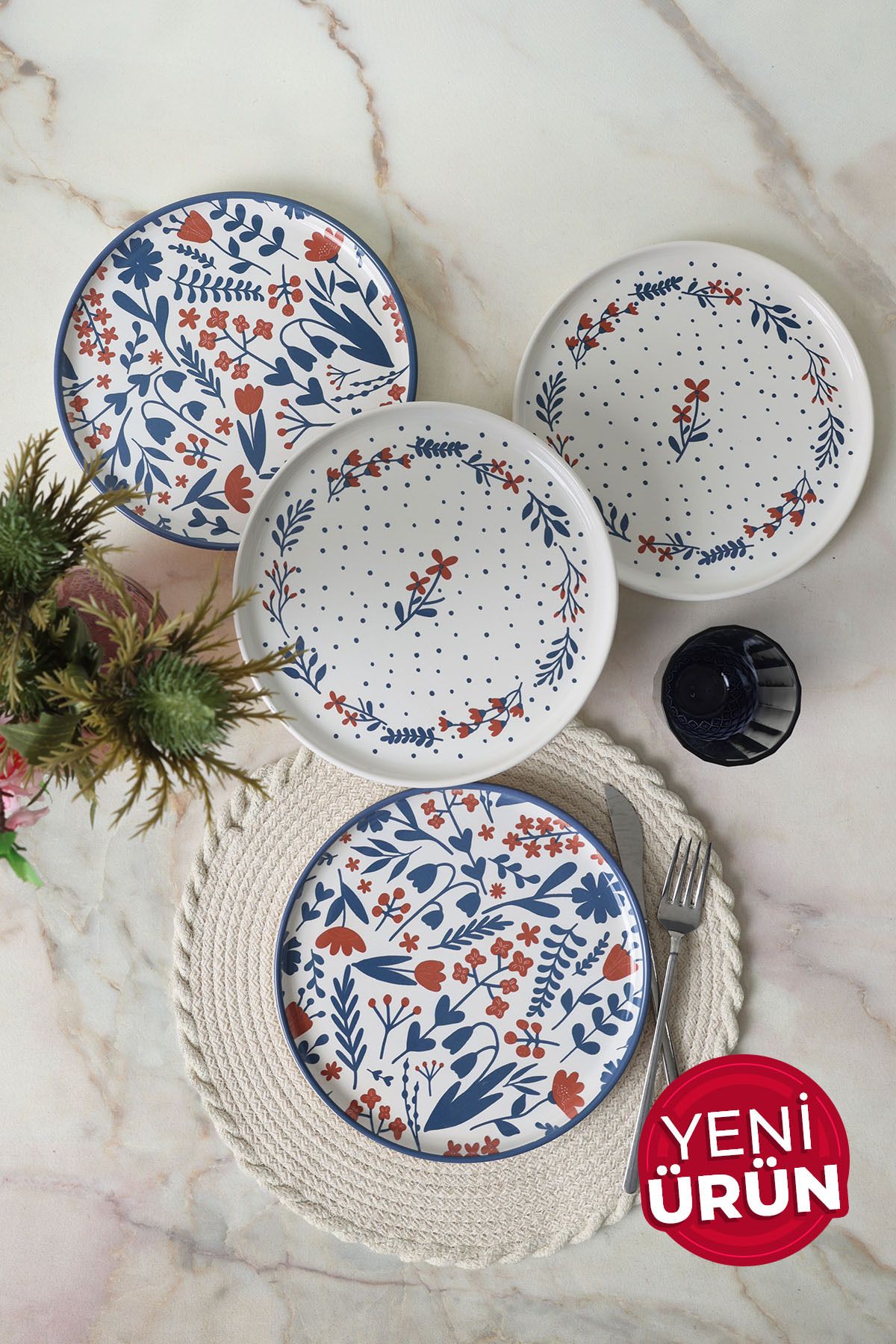 Keramika Dot & Bloom Nordic Pasta Tabağı 22 Cm 4 Adet 22963-64