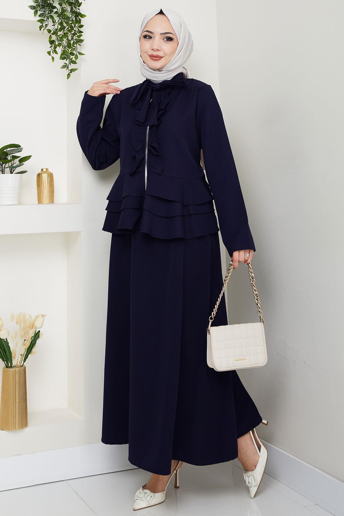 hafsamina Fırfırlı Etekli Takım Lacivert HM2722