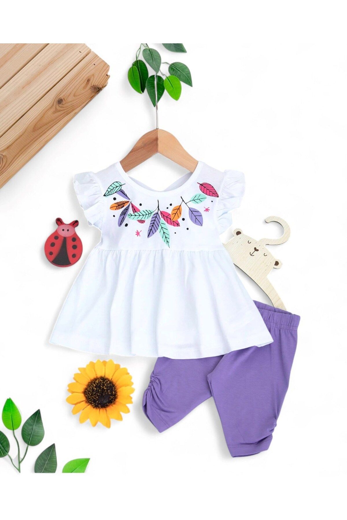 voyyo kids baby KIZ BEBEK ÇİÇEK BASKILI SIRTI AÇIK YAZLIK 6-9-12-18-24 AY ALT ÜST TAKIM