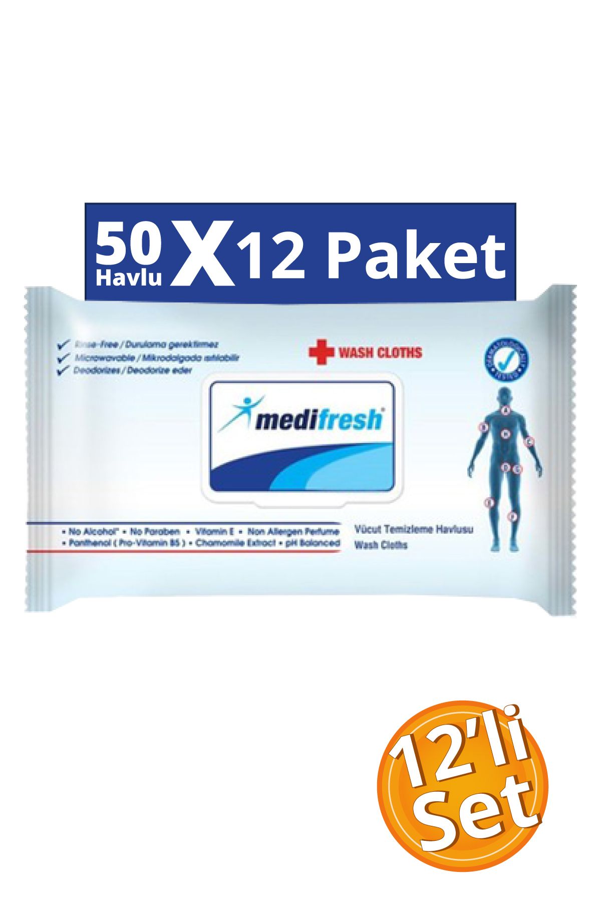 mdmedical Hasta Bezi Vücut Temizleme Mendili Havlusu 12 Paket