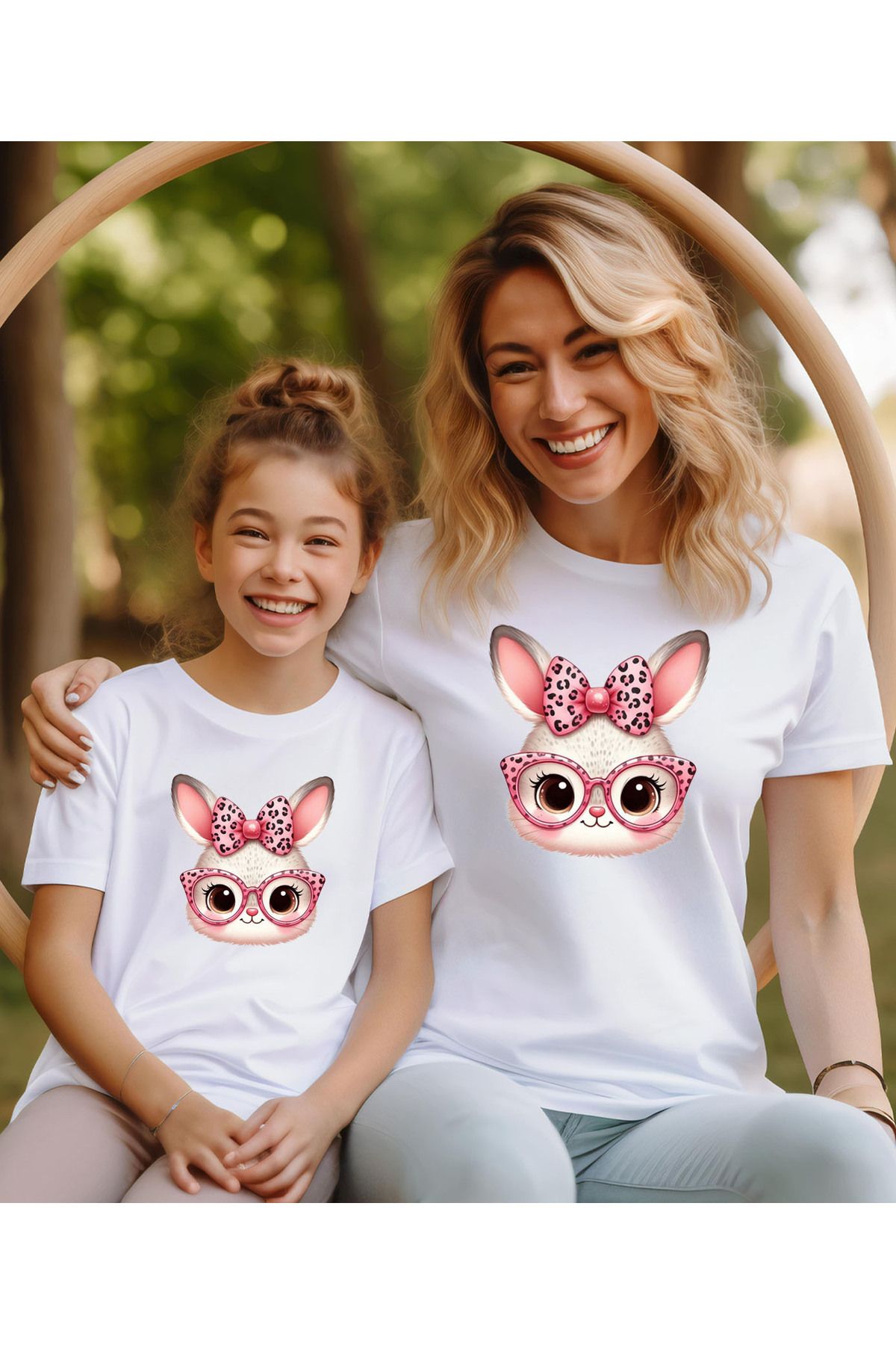 ASELİNDA Sevimli Tavşan Anne Kız T-shirt -kombin (Tekli üründür kombin yapmak için 2 adet sepete ekleyiniz)
